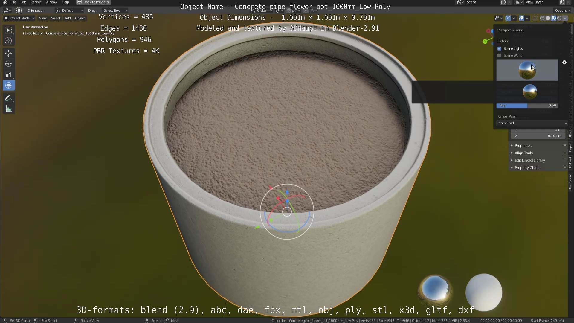 Concrete Pipe Flower Pot 1000mm Low-Poly Low-poly 3D model_97