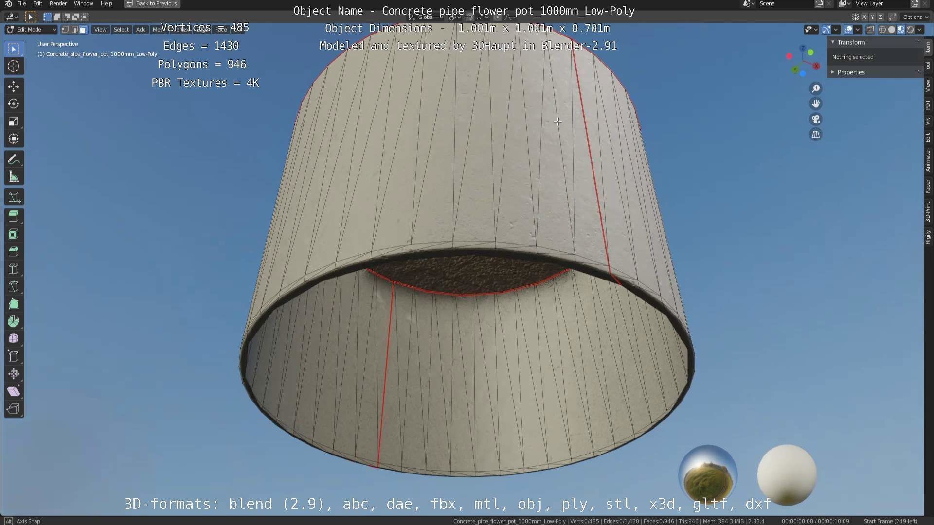 Concrete Pipe Flower Pot 1000mm Low-Poly Low-poly 3D model_87