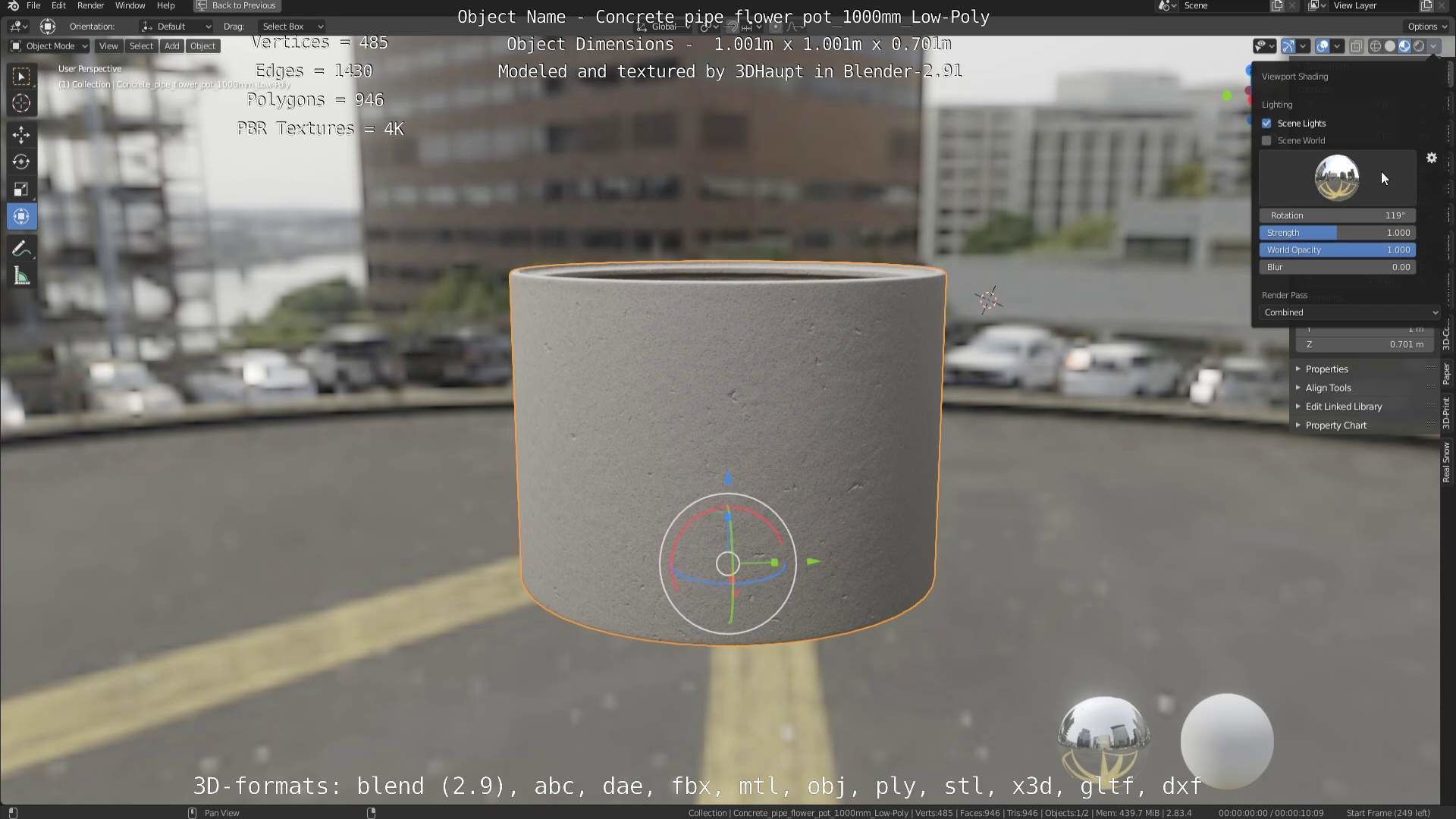 Concrete Pipe Flower Pot 1000mm Low-Poly Low-poly 3D model_108