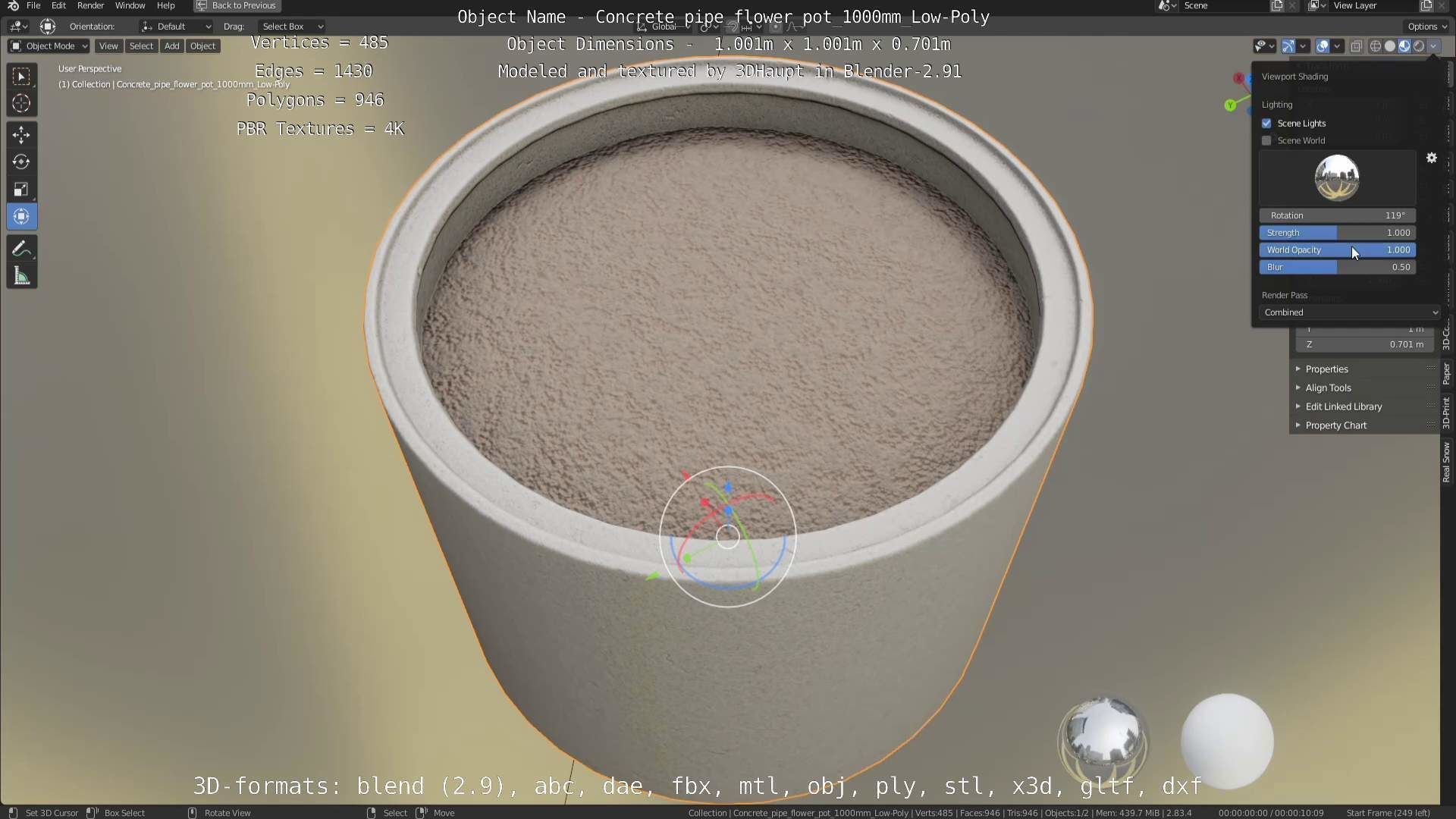 Concrete Pipe Flower Pot 1000mm Low-Poly Low-poly 3D model_101