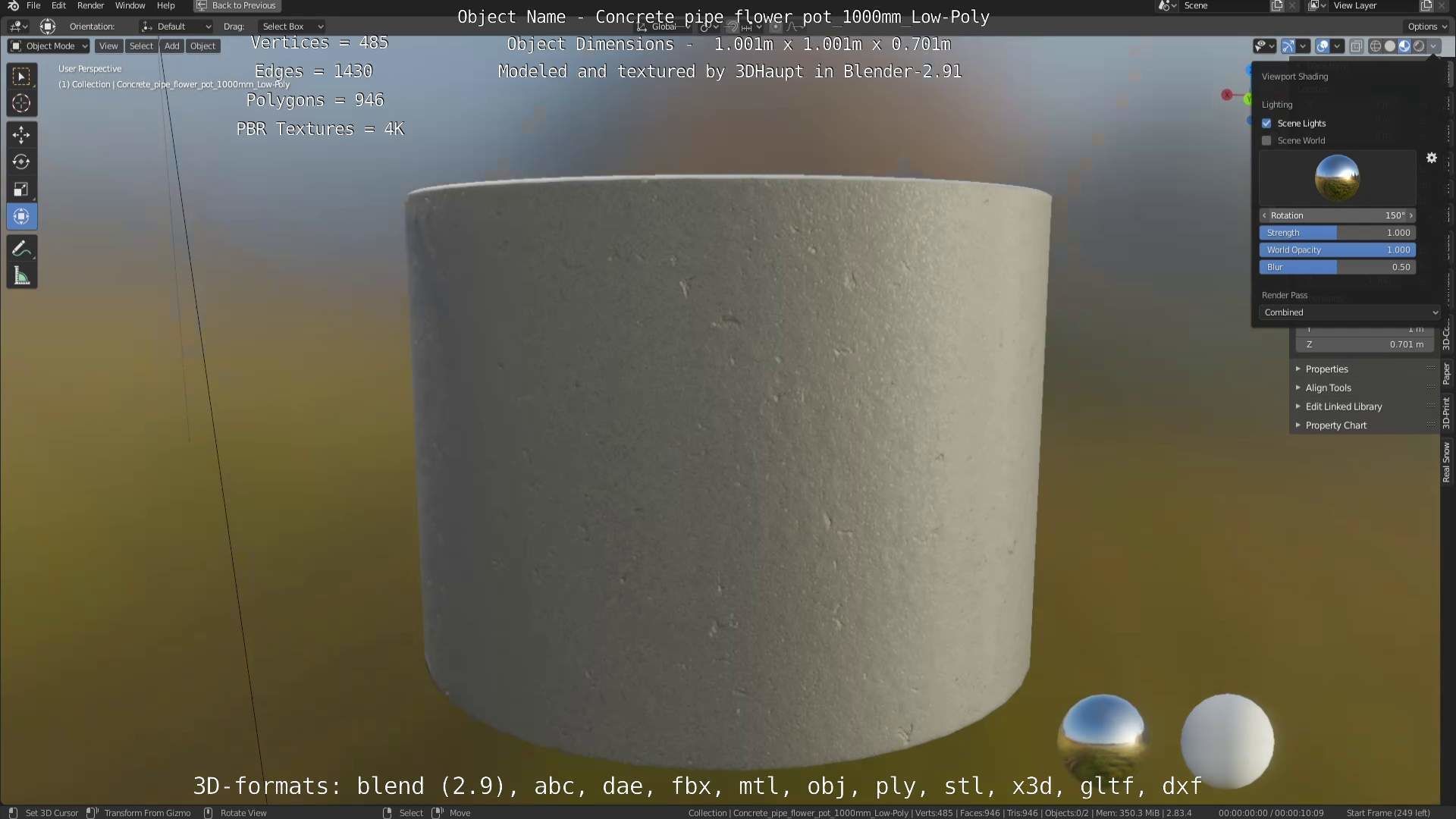 Concrete Pipe Flower Pot 1000mm Low-Poly Low-poly 3D model_55