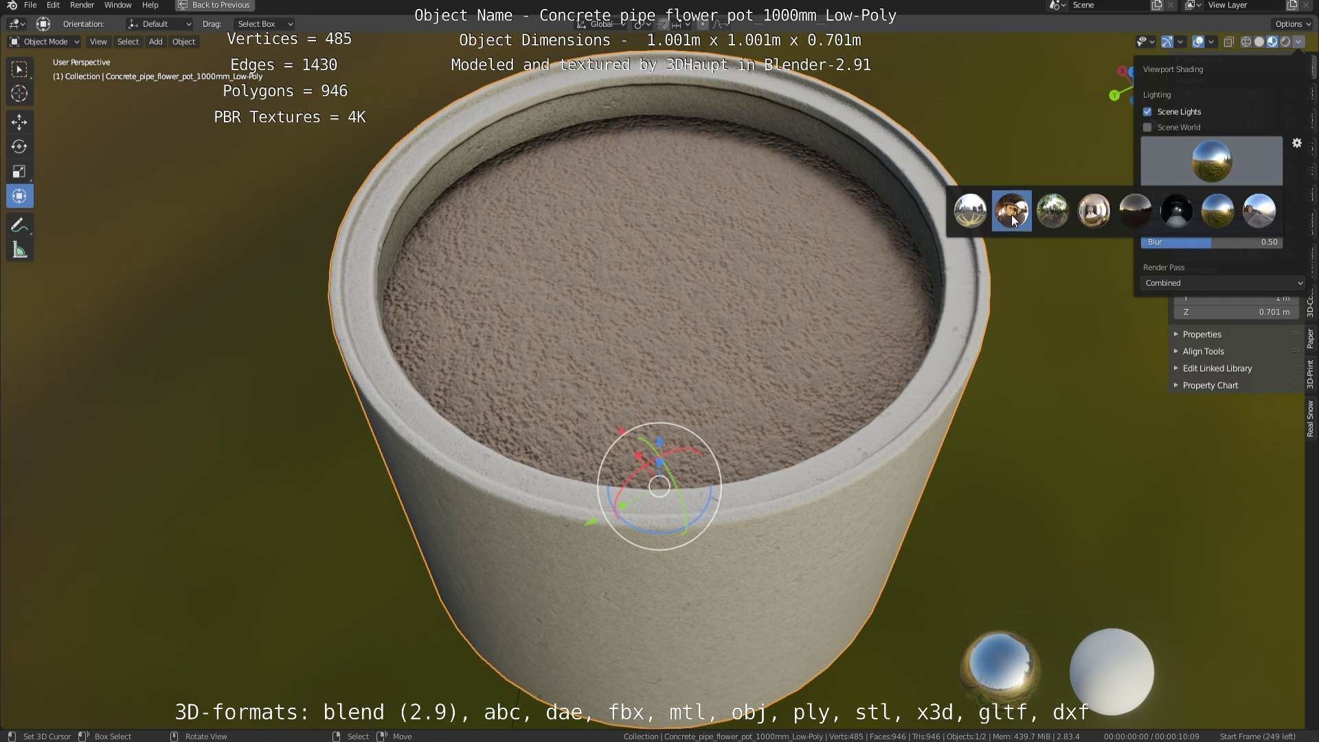 Concrete Pipe Flower Pot 1000mm Low-Poly Low-poly 3D model_99