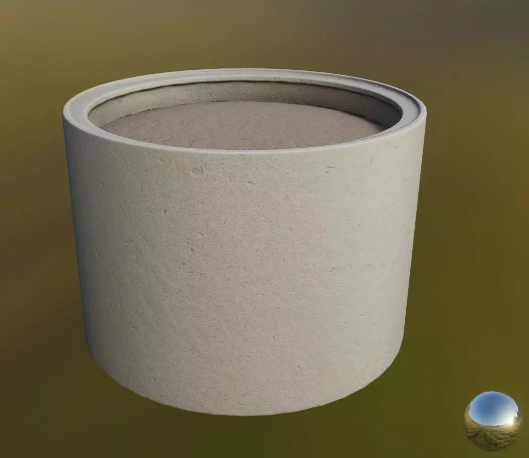 Concrete Pipe Flower Pot 1000mm Low-Poly Low-poly 3D model_0