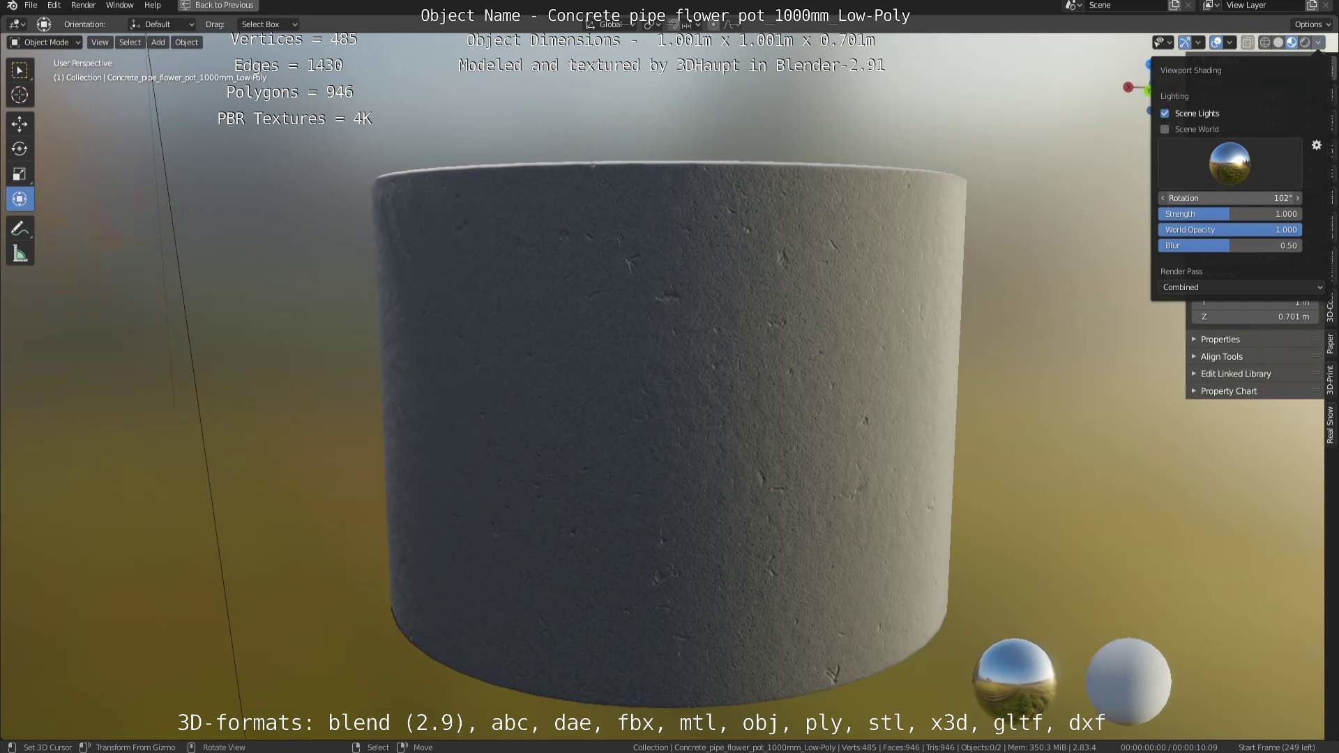 Concrete Pipe Flower Pot 1000mm Low-Poly Low-poly 3D model_59