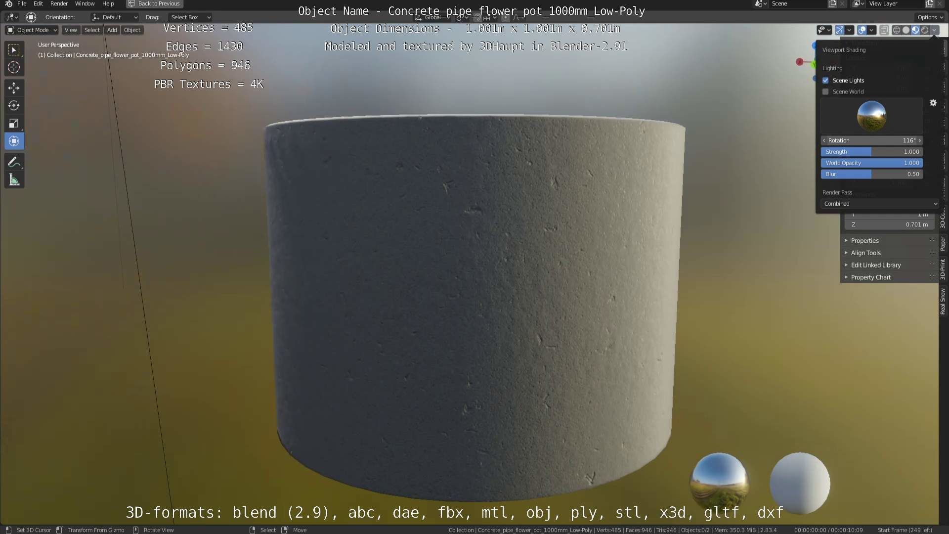 Concrete Pipe Flower Pot 1000mm Low-Poly Low-poly 3D model_58