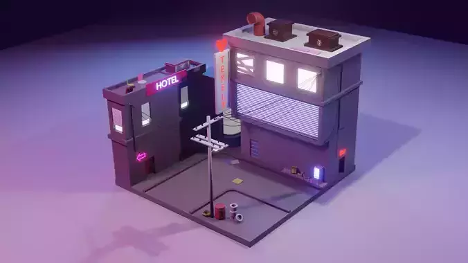 3D Low-poly town street model