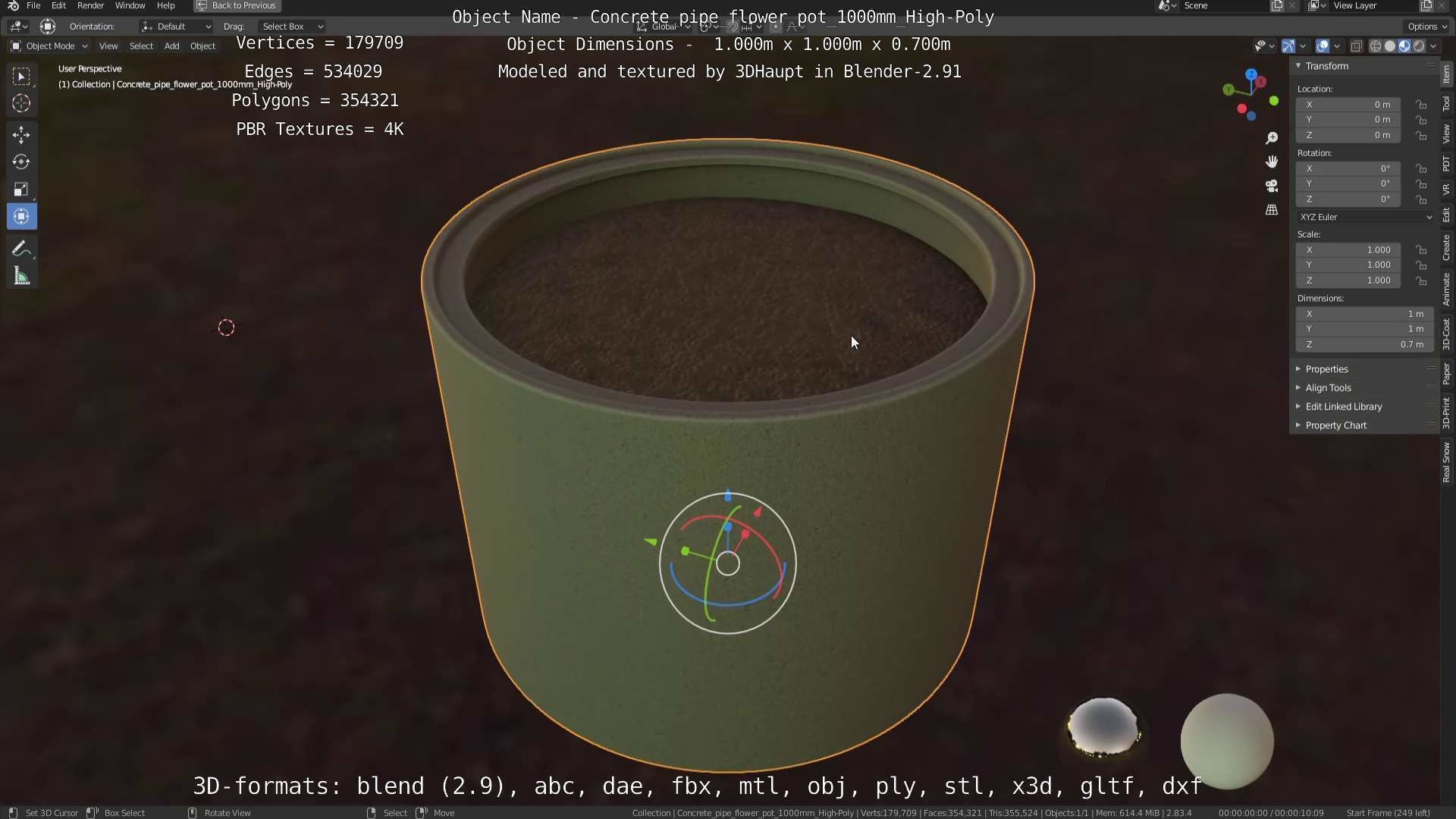 Concrete Pipe Flower Pot 1000mm High-Poly 3D model_77
