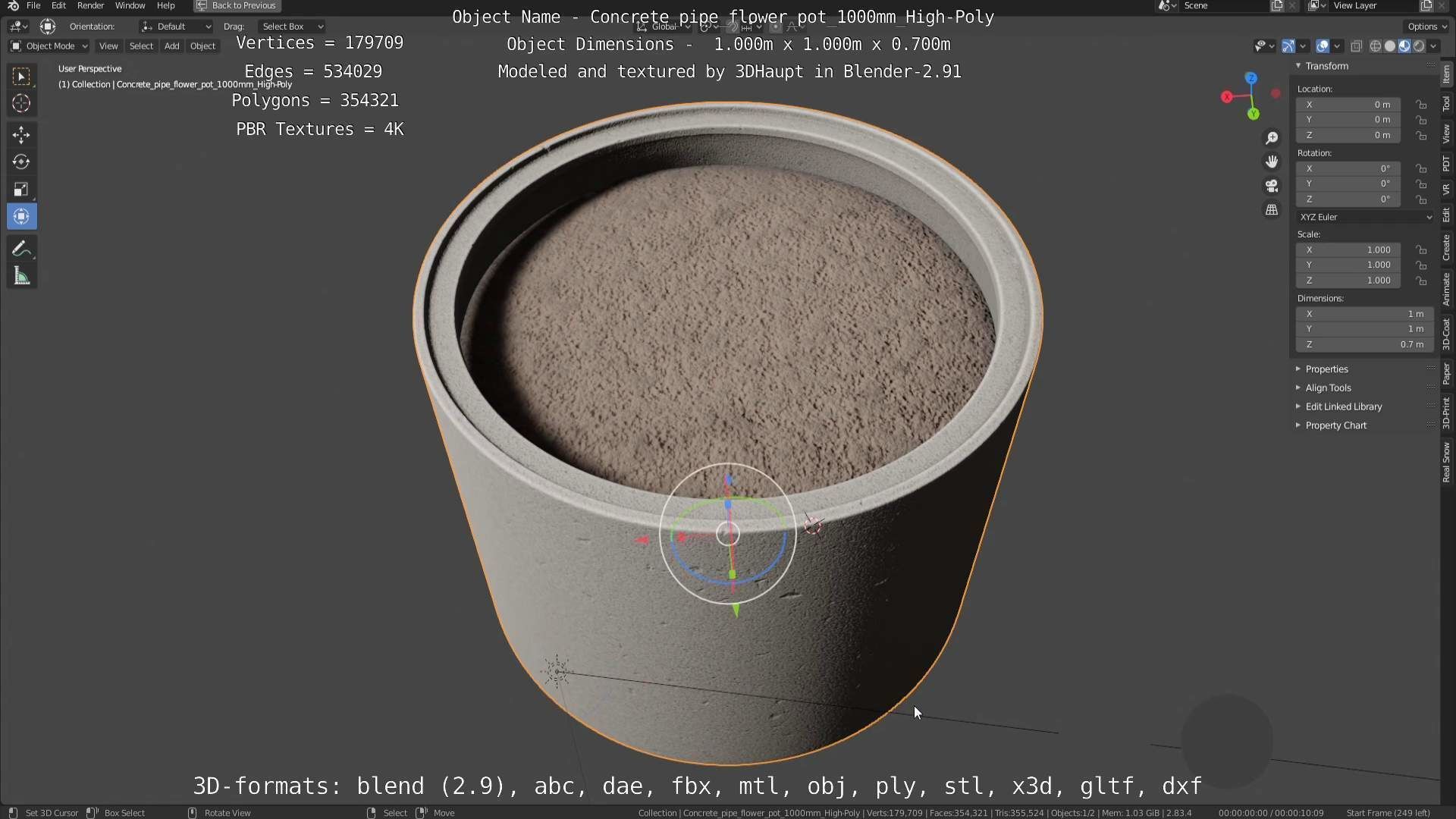 Concrete Pipe Flower Pot 1000mm High-Poly 3D model_63