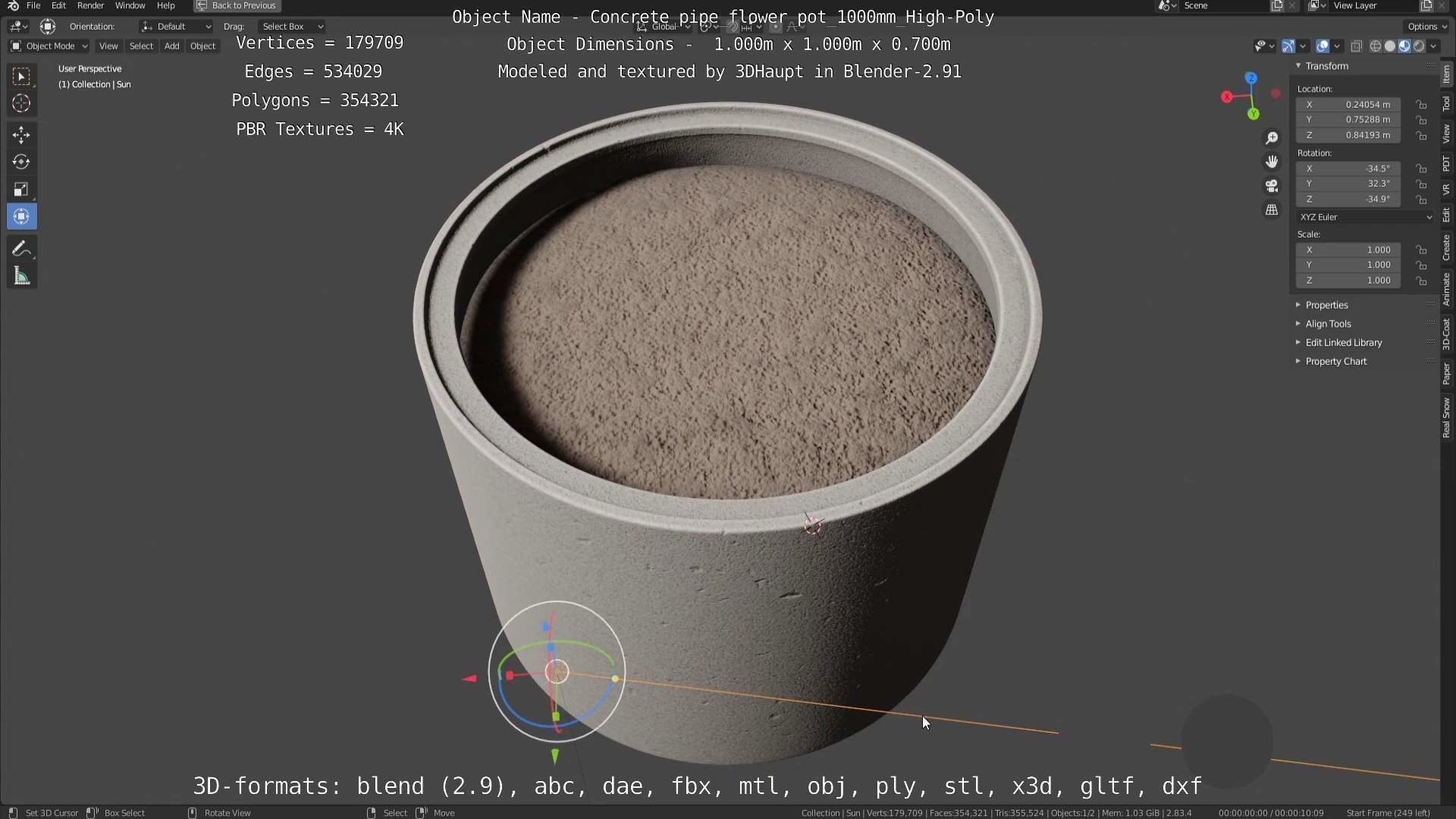 Concrete Pipe Flower Pot 1000mm High-Poly 3D model_75
