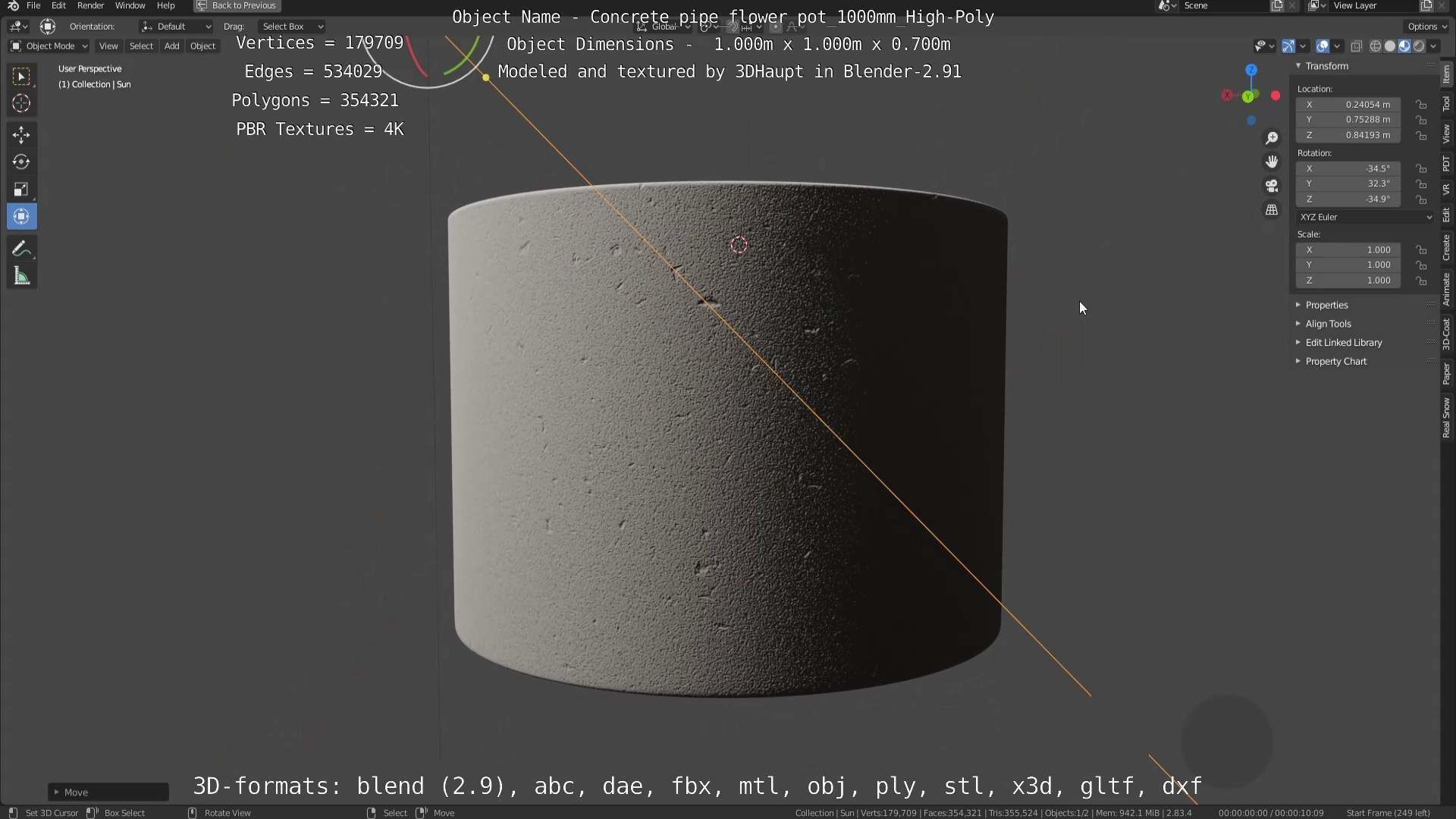 Concrete Pipe Flower Pot 1000mm High-Poly 3D model_76
