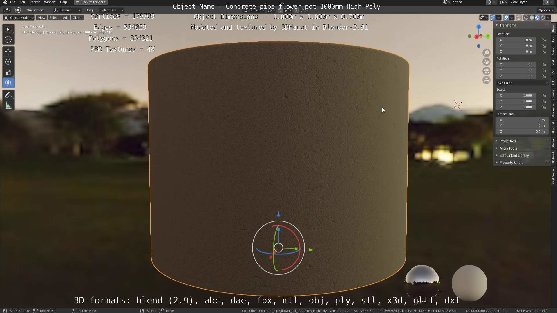 Concrete Pipe Flower Pot 1000mm High-Poly 3D model_87