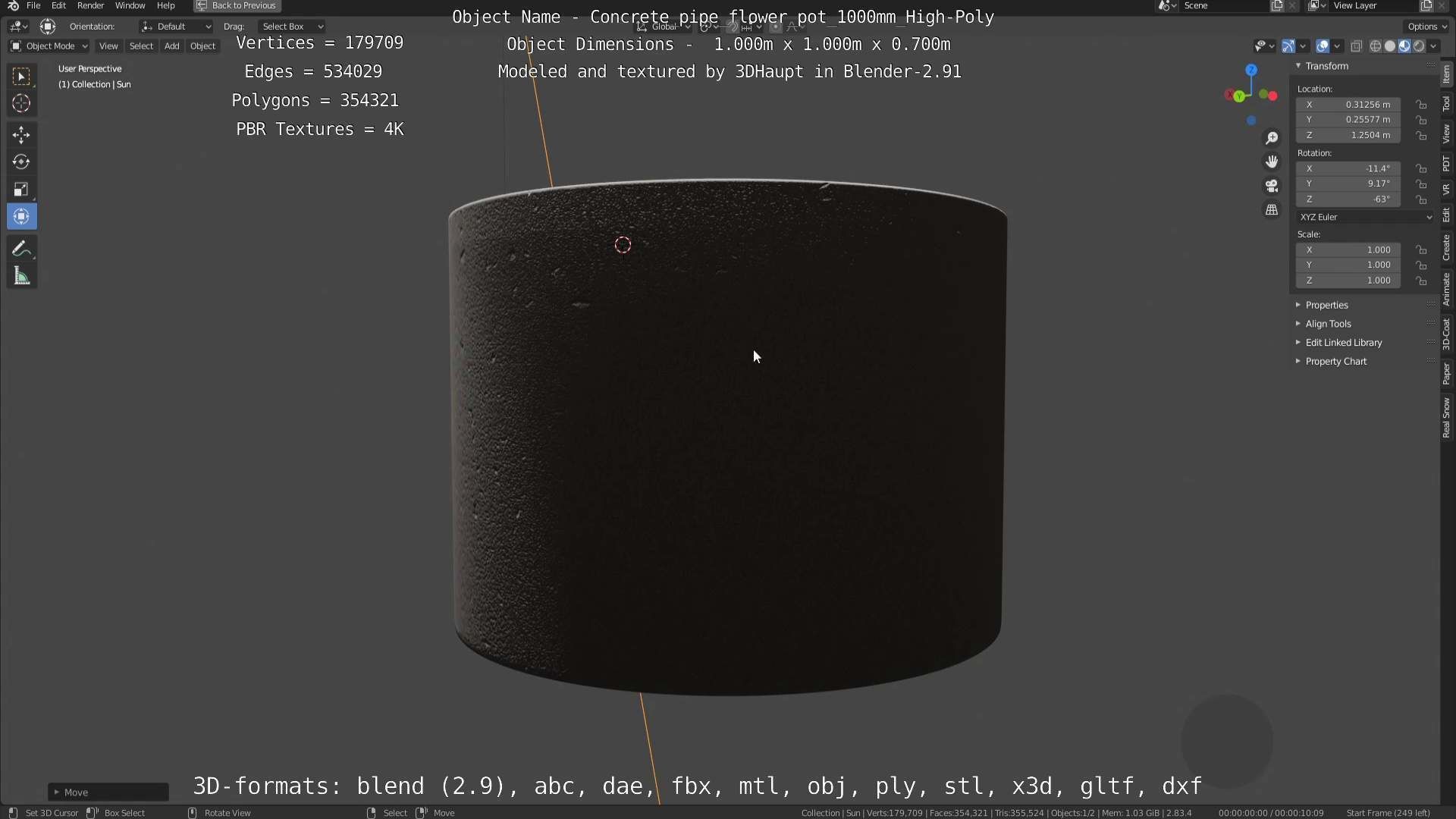 Concrete Pipe Flower Pot 1000mm High-Poly 3D model_80