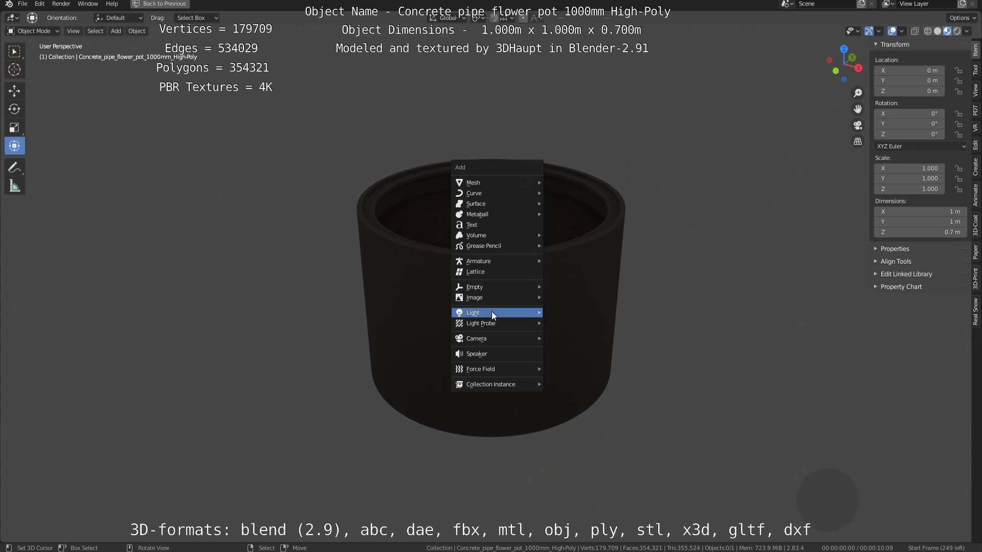 Concrete Pipe Flower Pot 1000mm High-Poly 3D model_70
