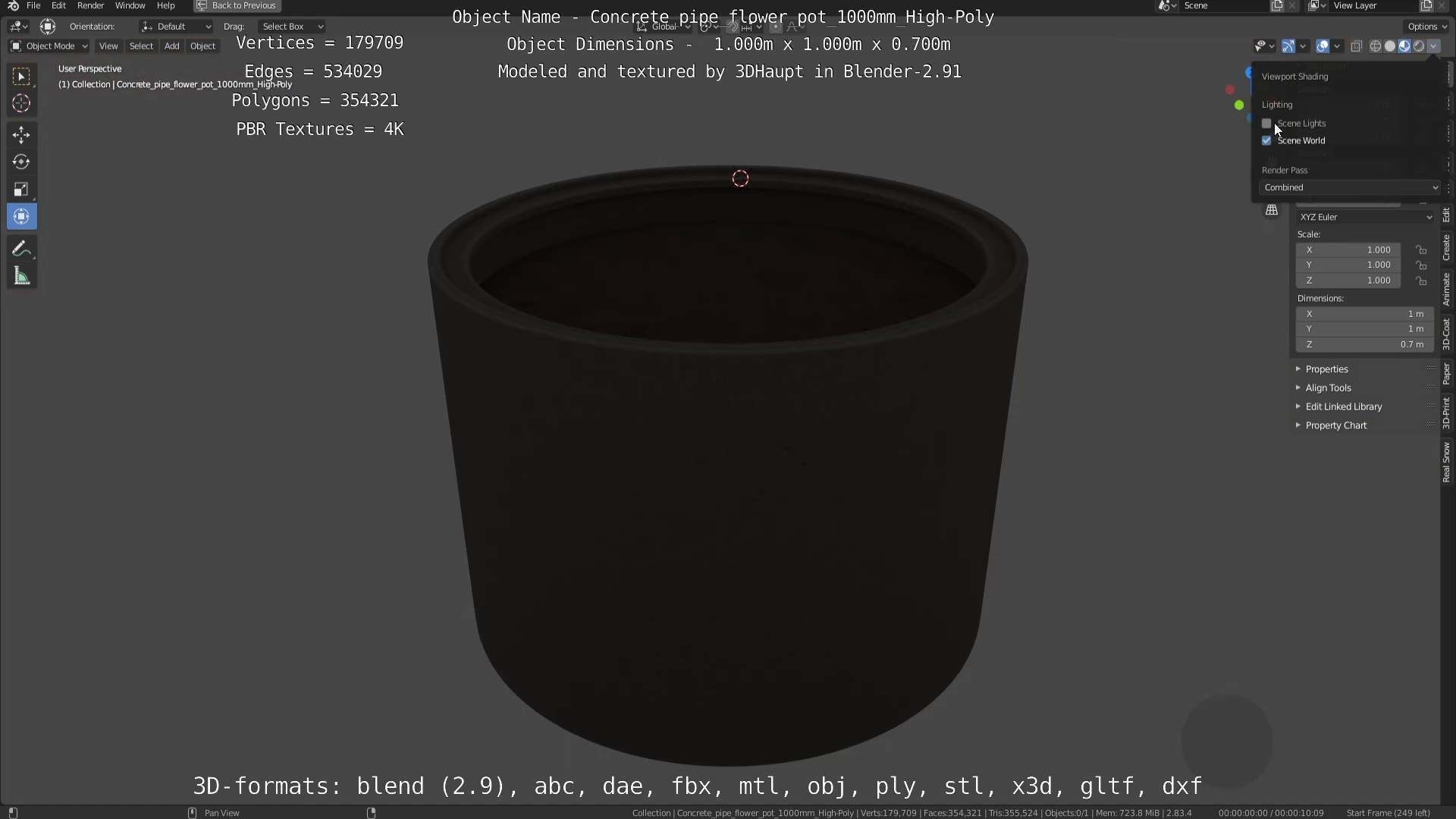 Concrete Pipe Flower Pot 1000mm High-Poly 3D model_50
