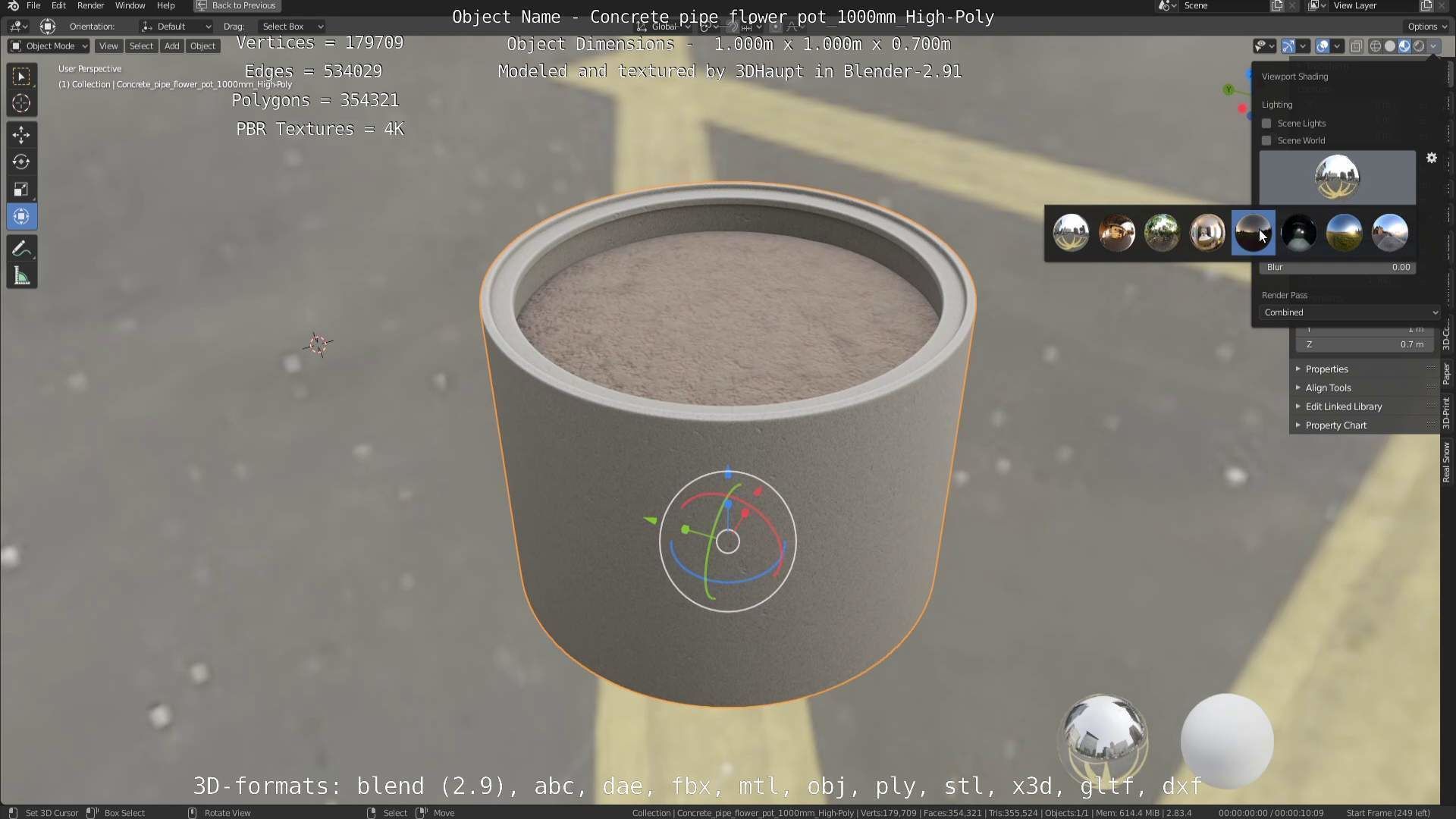 Concrete Pipe Flower Pot 1000mm High-Poly 3D model_57