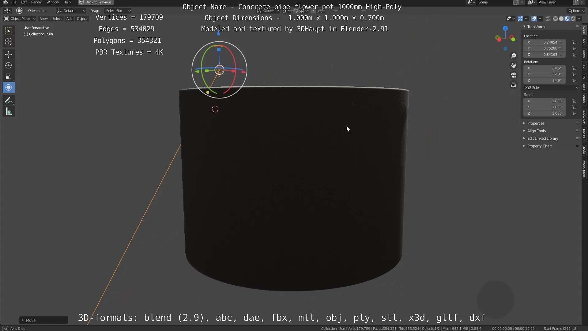 Concrete Pipe Flower Pot 1000mm High-Poly 3D model_72
