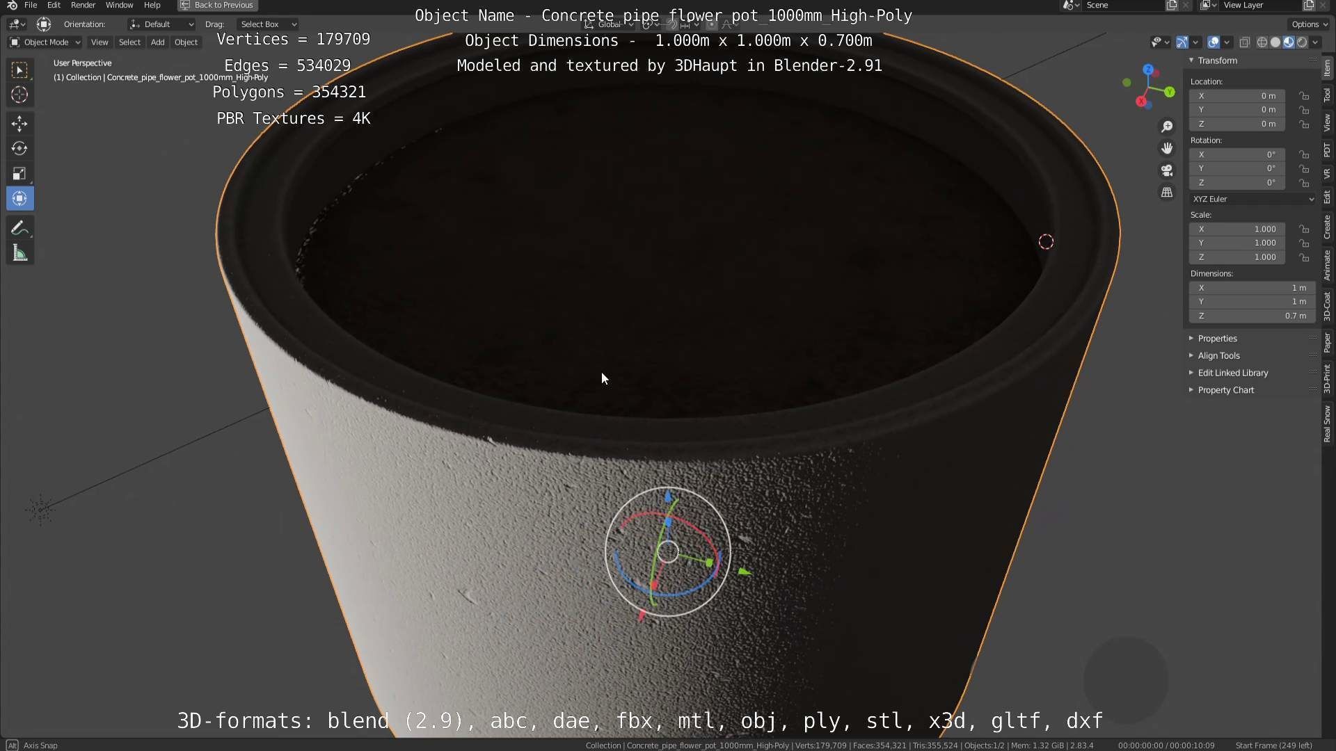 Concrete Pipe Flower Pot 1000mm High-Poly 3D model_65