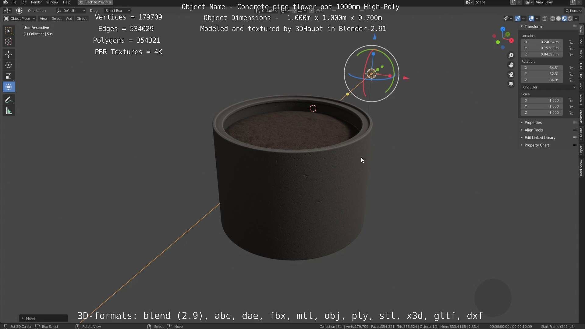 Concrete Pipe Flower Pot 1000mm High-Poly 3D model_59