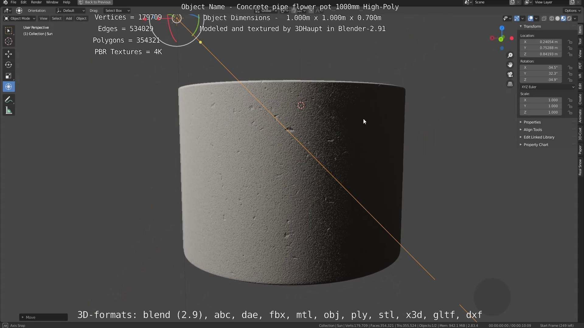 Concrete Pipe Flower Pot 1000mm High-Poly 3D model_78