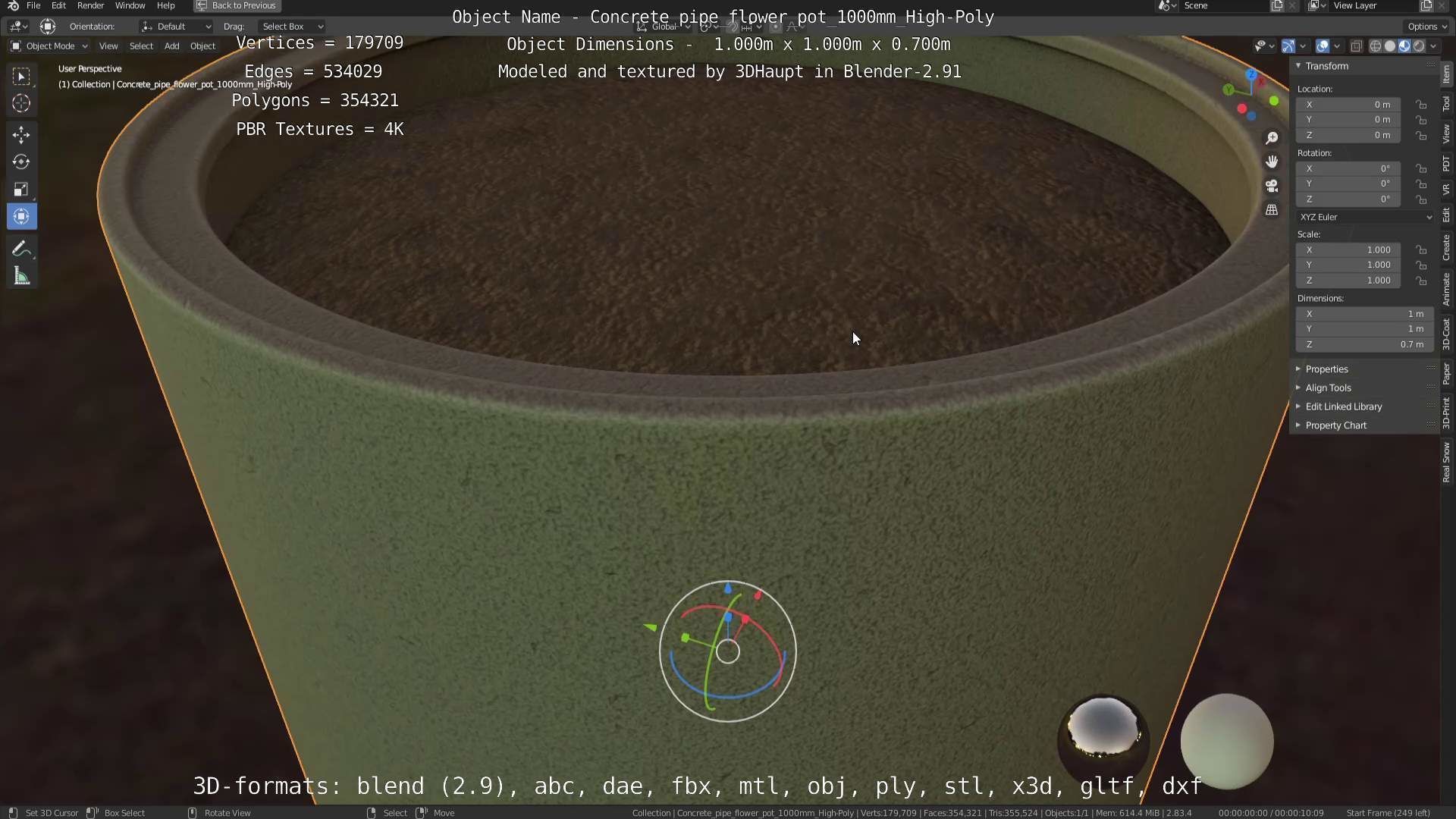 Concrete Pipe Flower Pot 1000mm High-Poly 3D model_84