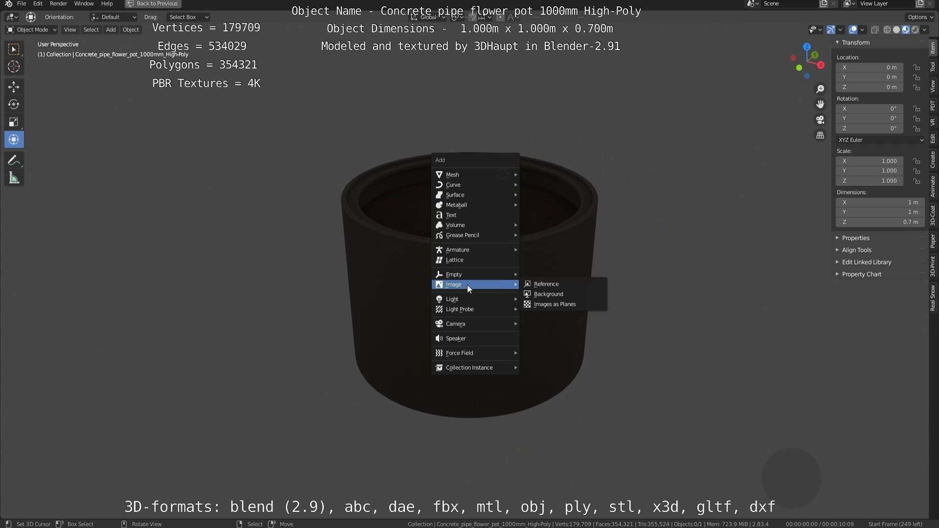 Concrete Pipe Flower Pot 1000mm High-Poly 3D model_54