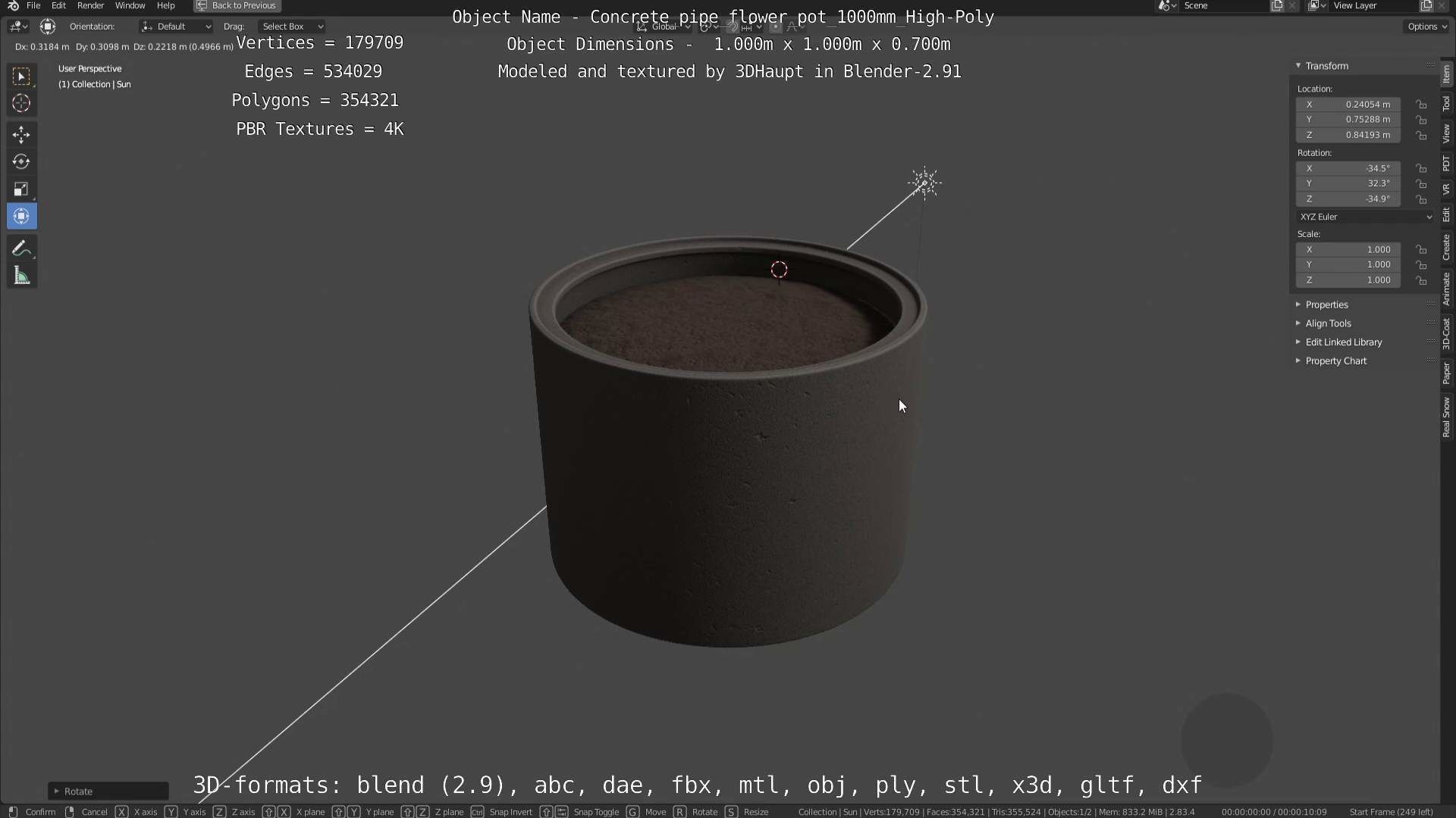 Concrete Pipe Flower Pot 1000mm High-Poly 3D model_58