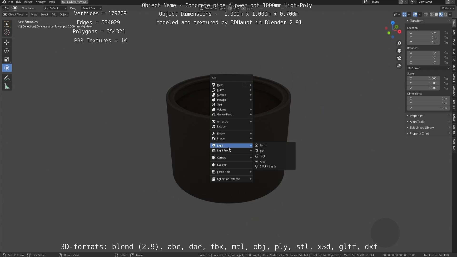 Concrete Pipe Flower Pot 1000mm High-Poly 3D model_55