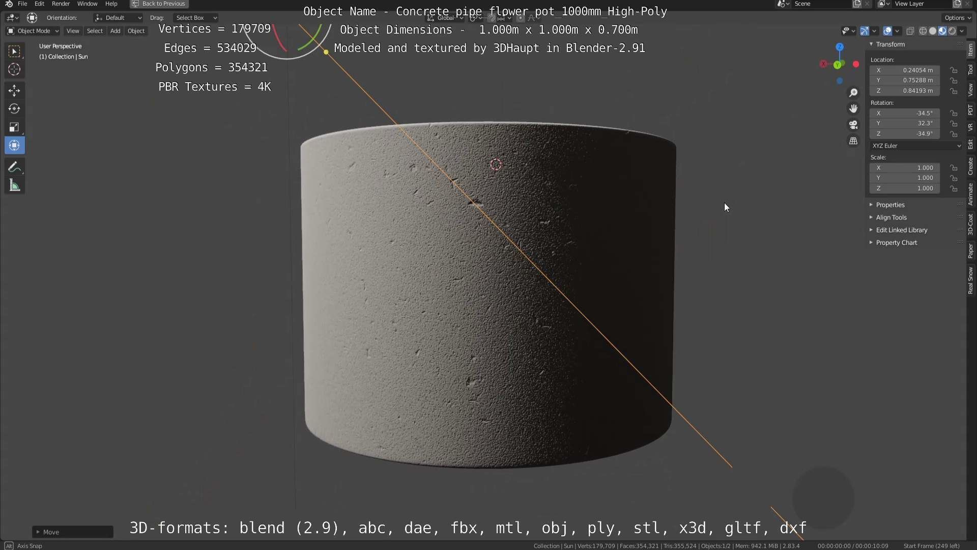 Concrete Pipe Flower Pot 1000mm High-Poly 3D model_74