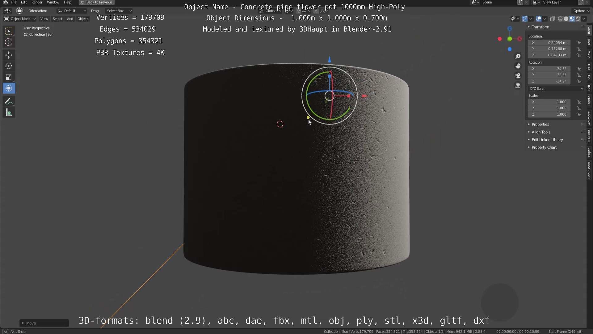 Concrete Pipe Flower Pot 1000mm High-Poly 3D model_69