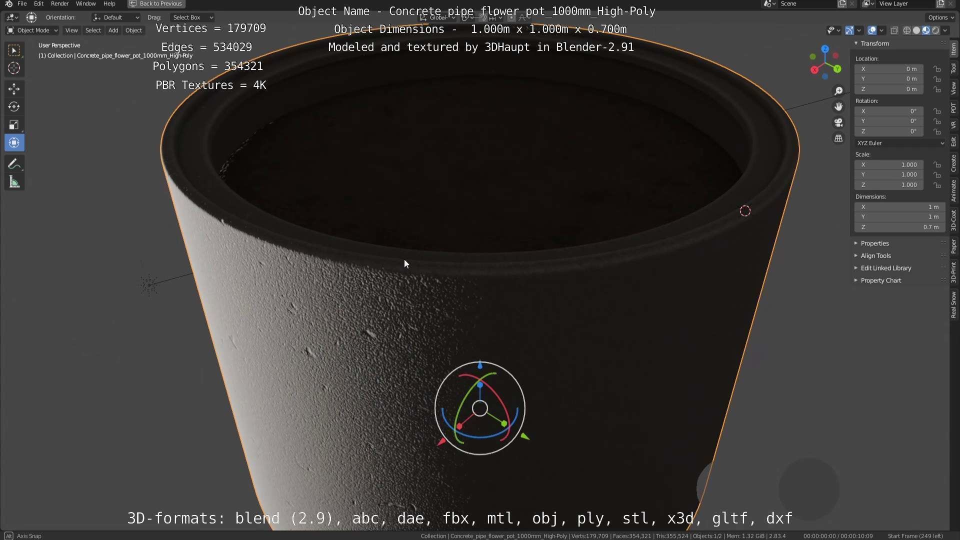 Concrete Pipe Flower Pot 1000mm High-Poly 3D model_60
