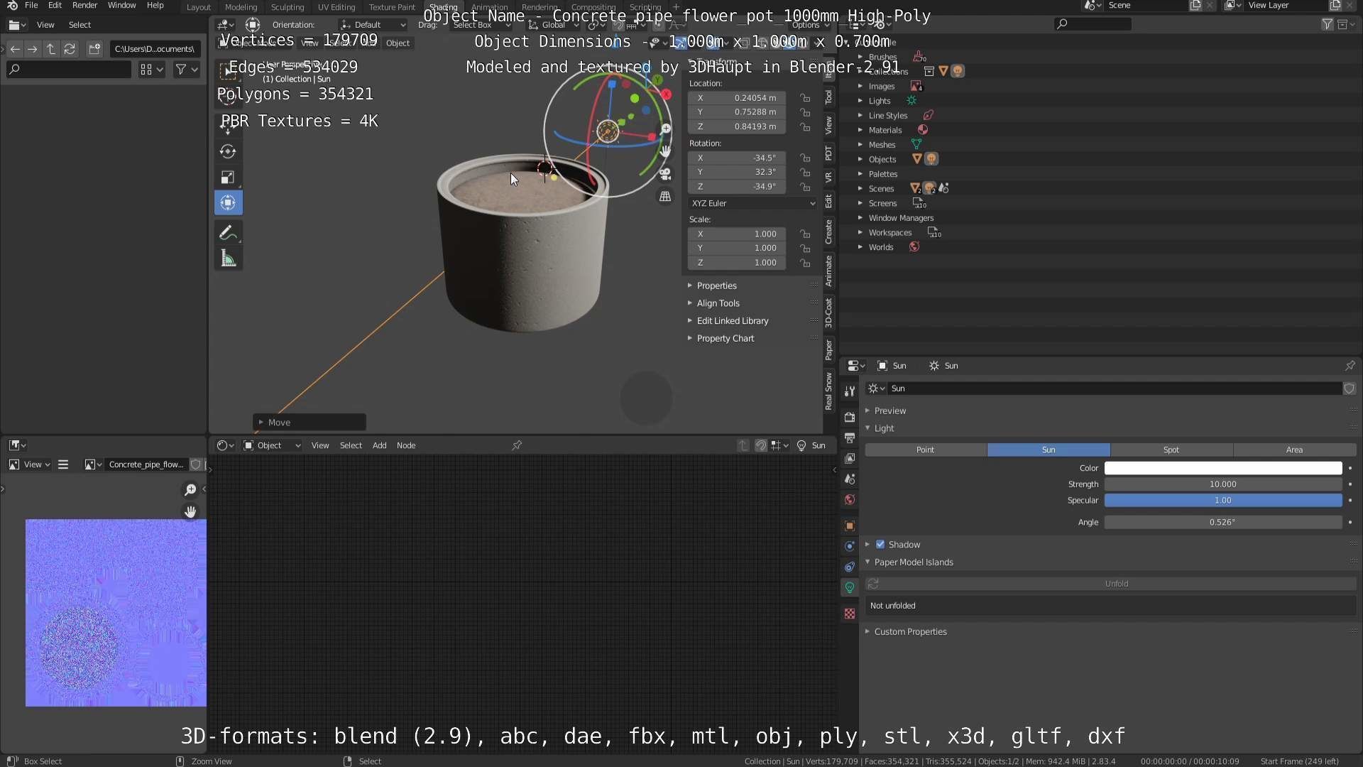 Concrete Pipe Flower Pot 1000mm High-Poly 3D model_44