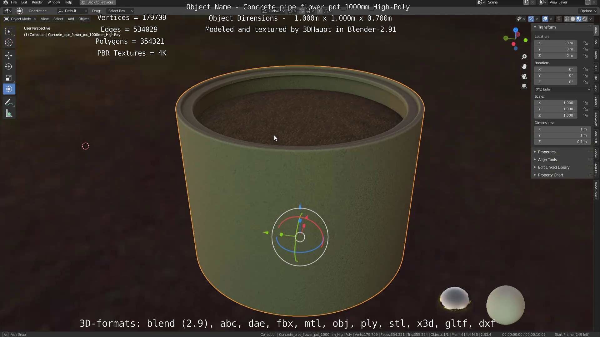 Concrete Pipe Flower Pot 1000mm High-Poly 3D model_40