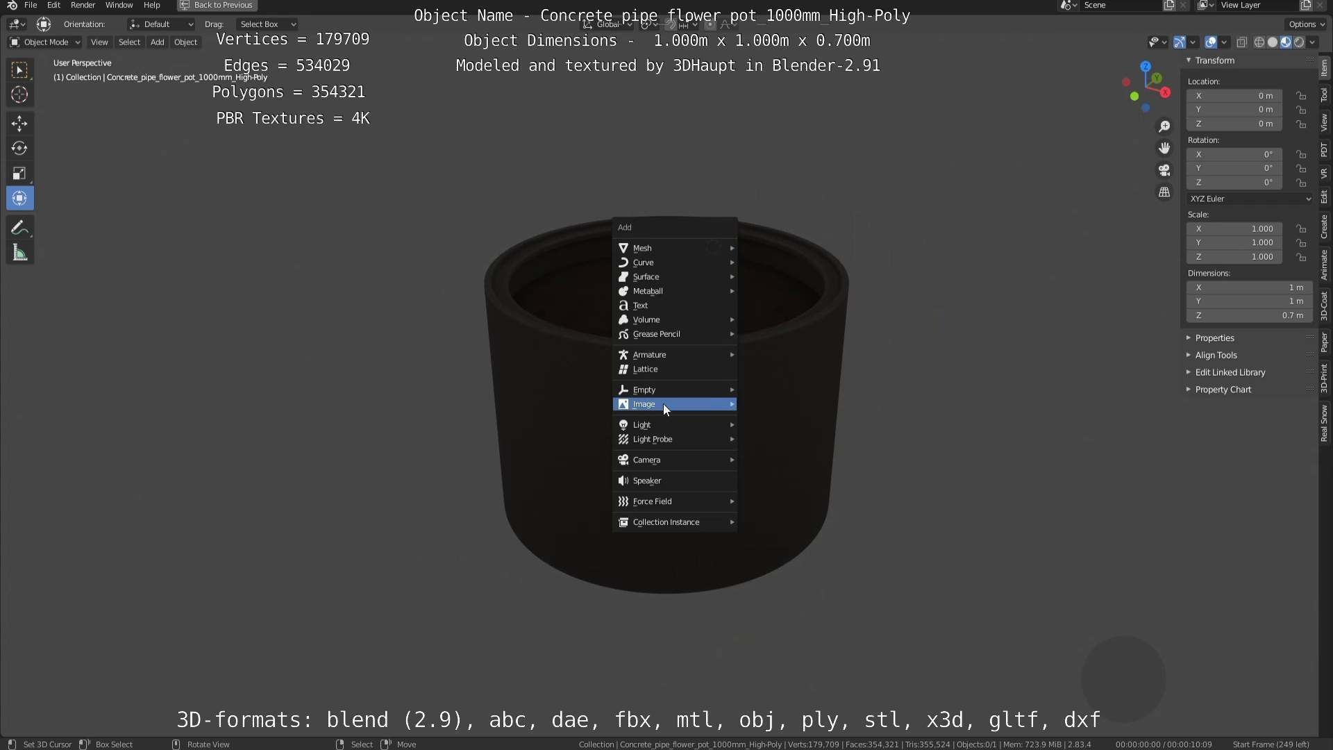 Concrete Pipe Flower Pot 1000mm High-Poly 3D model_53