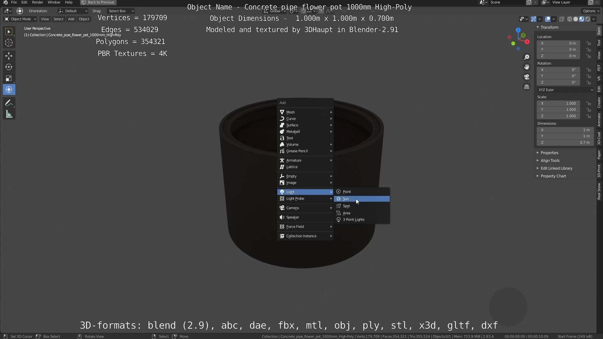 Concrete Pipe Flower Pot 1000mm High-Poly 3D model_56