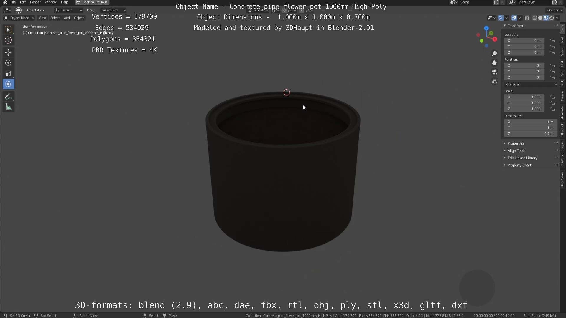 Concrete Pipe Flower Pot 1000mm High-Poly 3D model_52