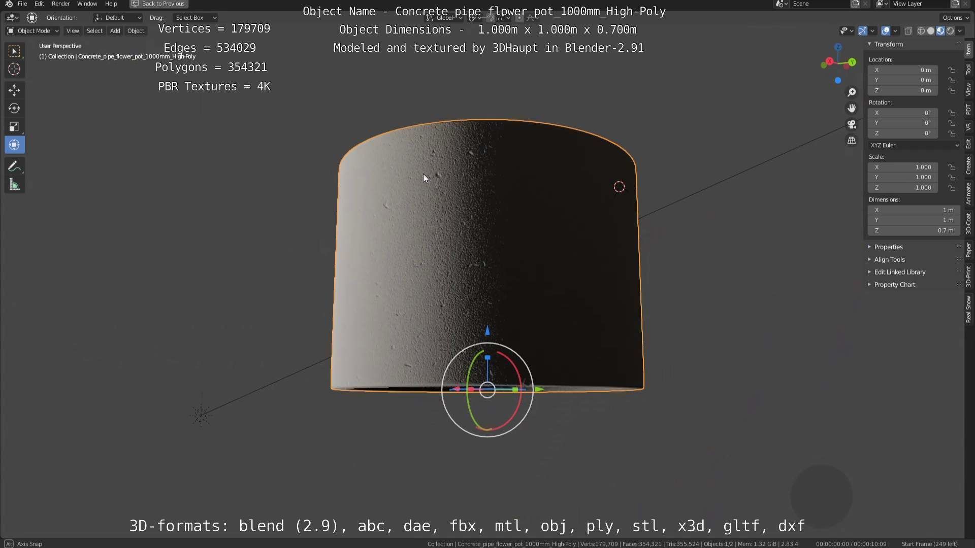 Concrete Pipe Flower Pot 1000mm High-Poly 3D model_31