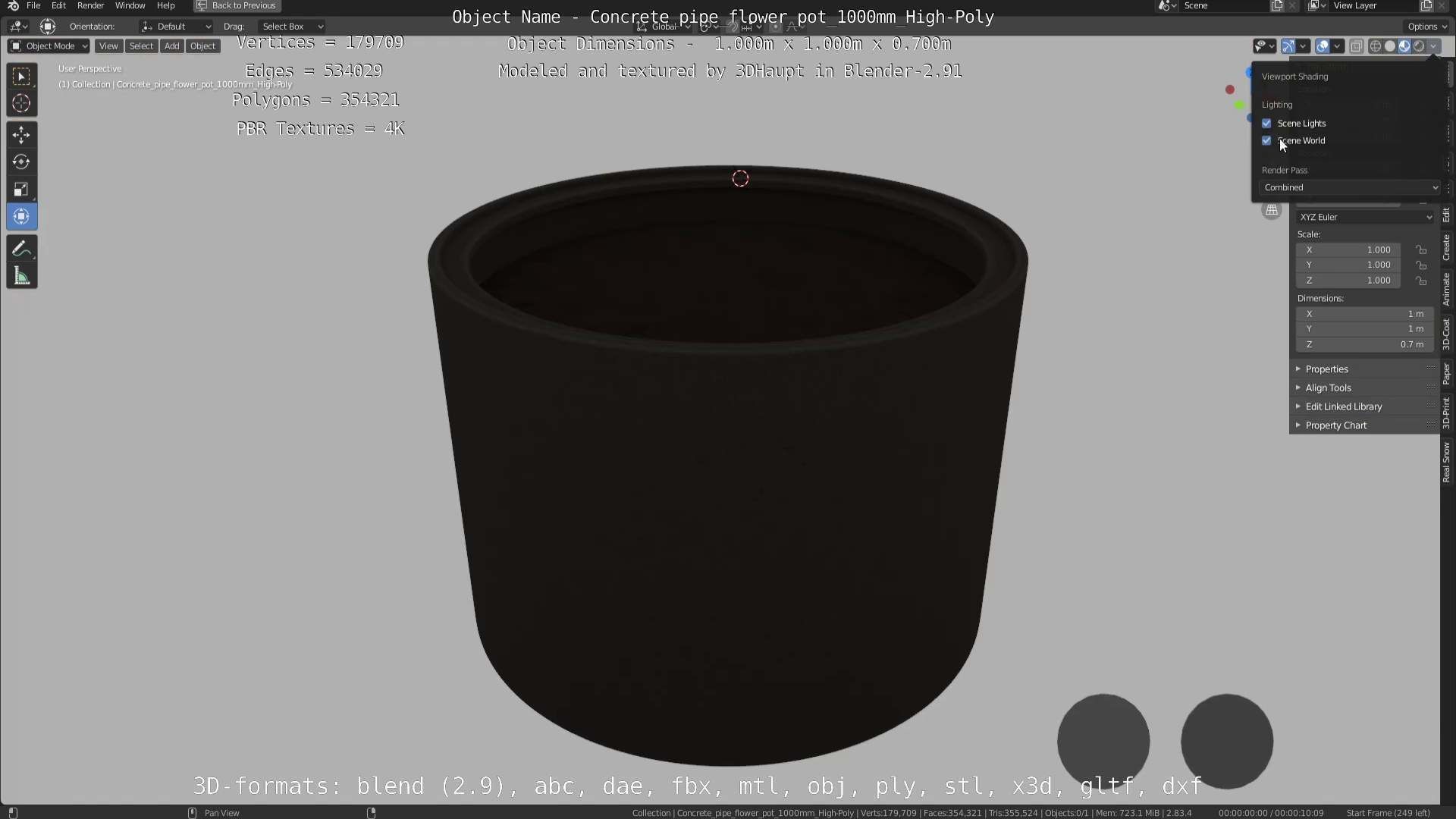 Concrete Pipe Flower Pot 1000mm High-Poly 3D model_49