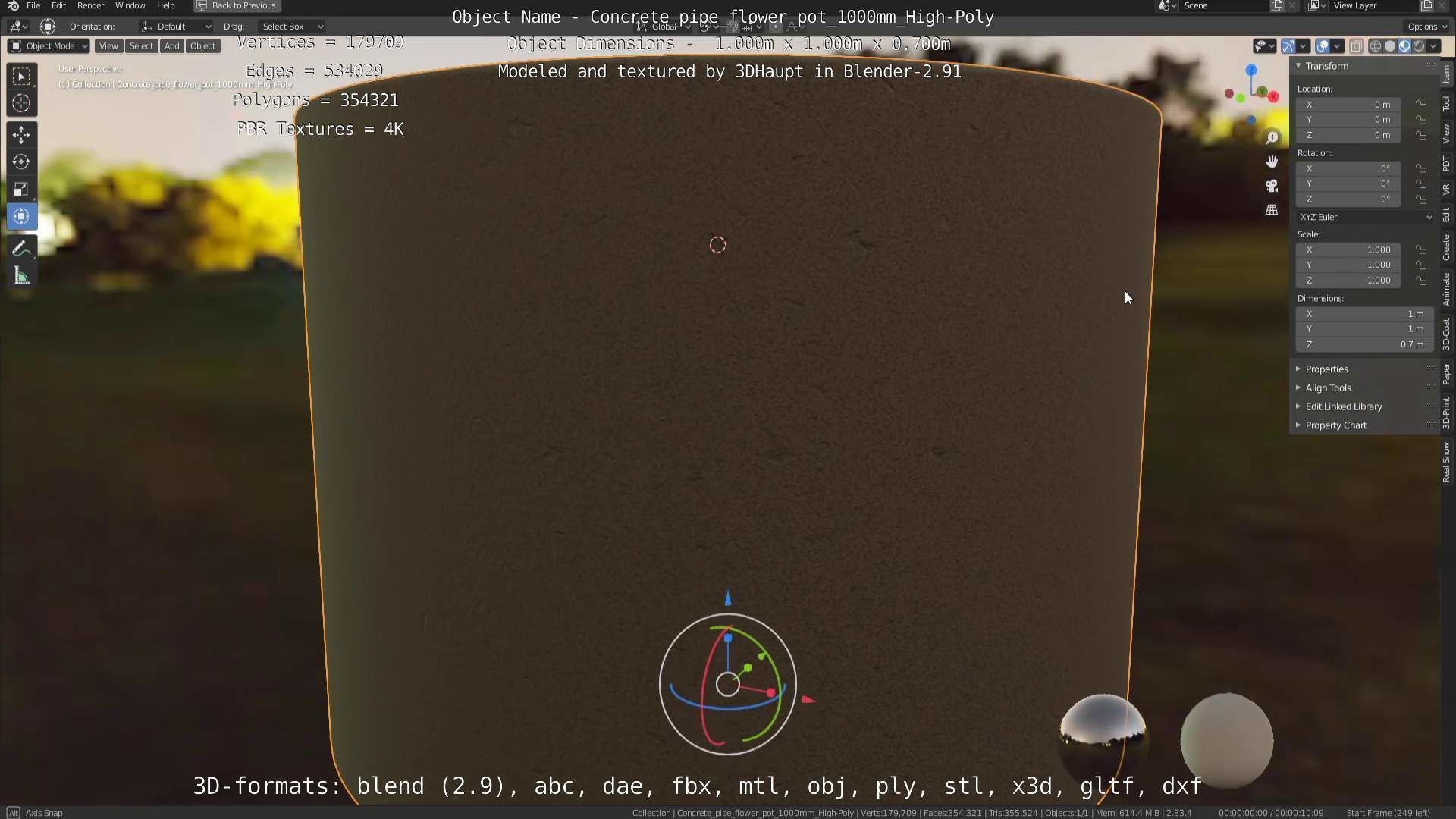 Concrete Pipe Flower Pot 1000mm High-Poly 3D model_88