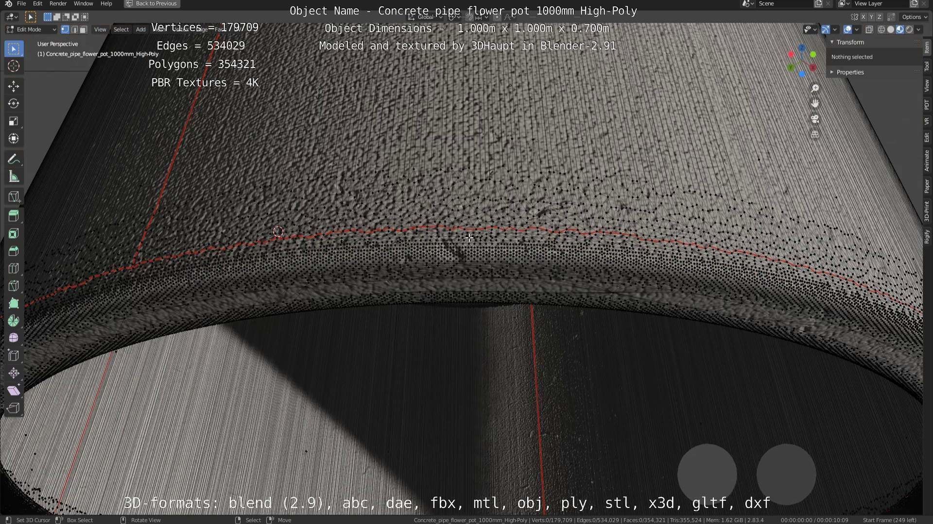 Concrete Pipe Flower Pot 1000mm High-Poly 3D model_29