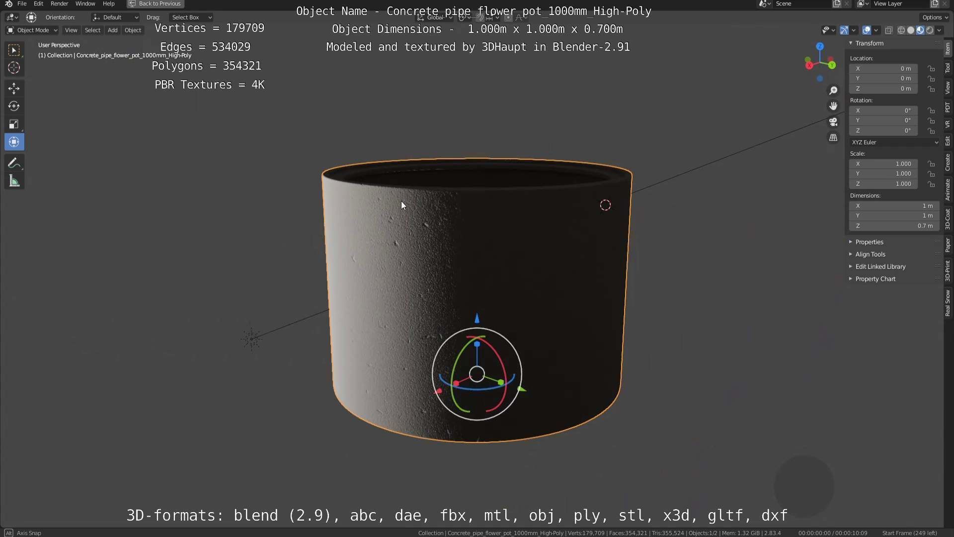 Concrete Pipe Flower Pot 1000mm High-Poly 3D model_85