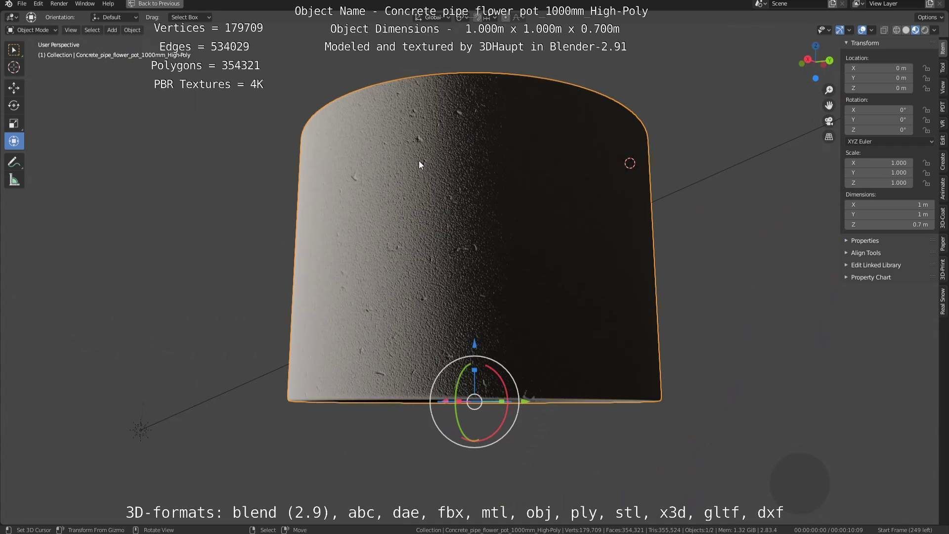 Concrete Pipe Flower Pot 1000mm High-Poly 3D model_86