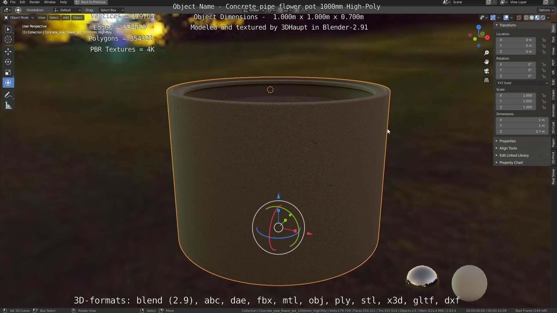 Concrete Pipe Flower Pot 1000mm High-Poly 3D model_89