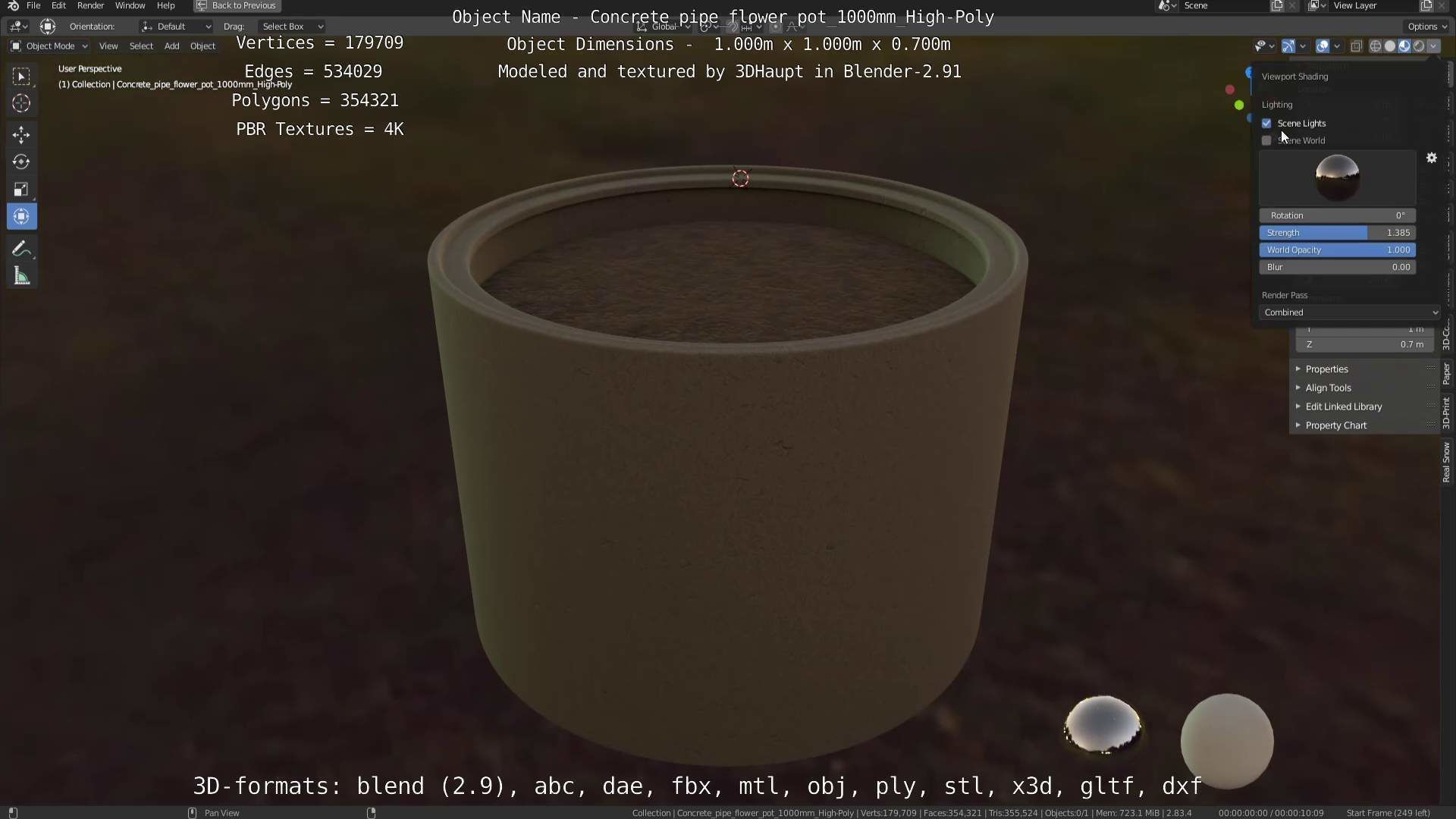 Concrete Pipe Flower Pot 1000mm High-Poly 3D model_48