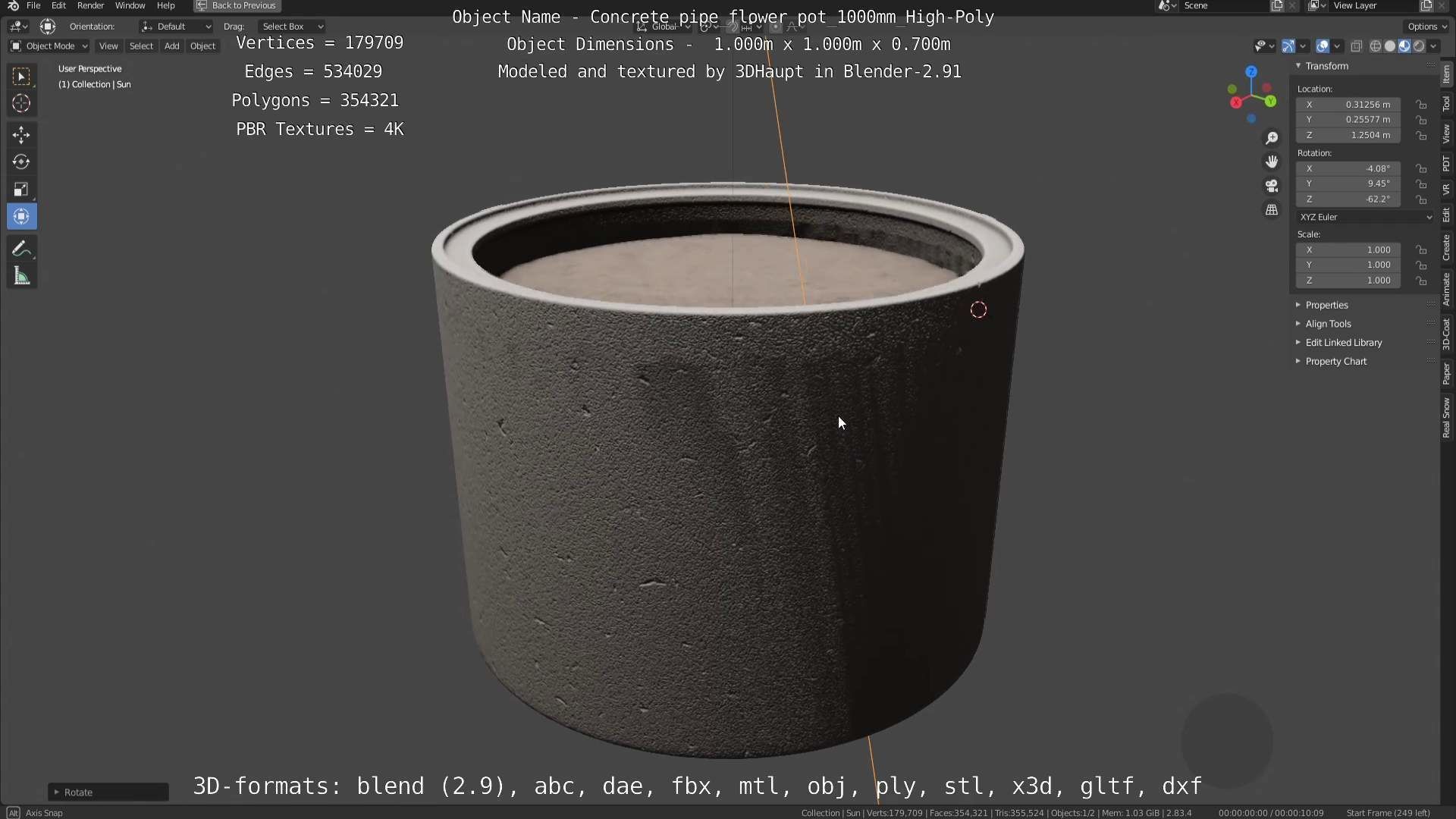 Concrete Pipe Flower Pot 1000mm High-Poly 3D model_81