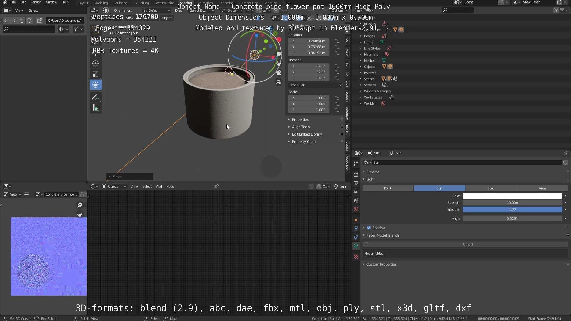 Concrete Pipe Flower Pot 1000mm High-Poly 3D model_71