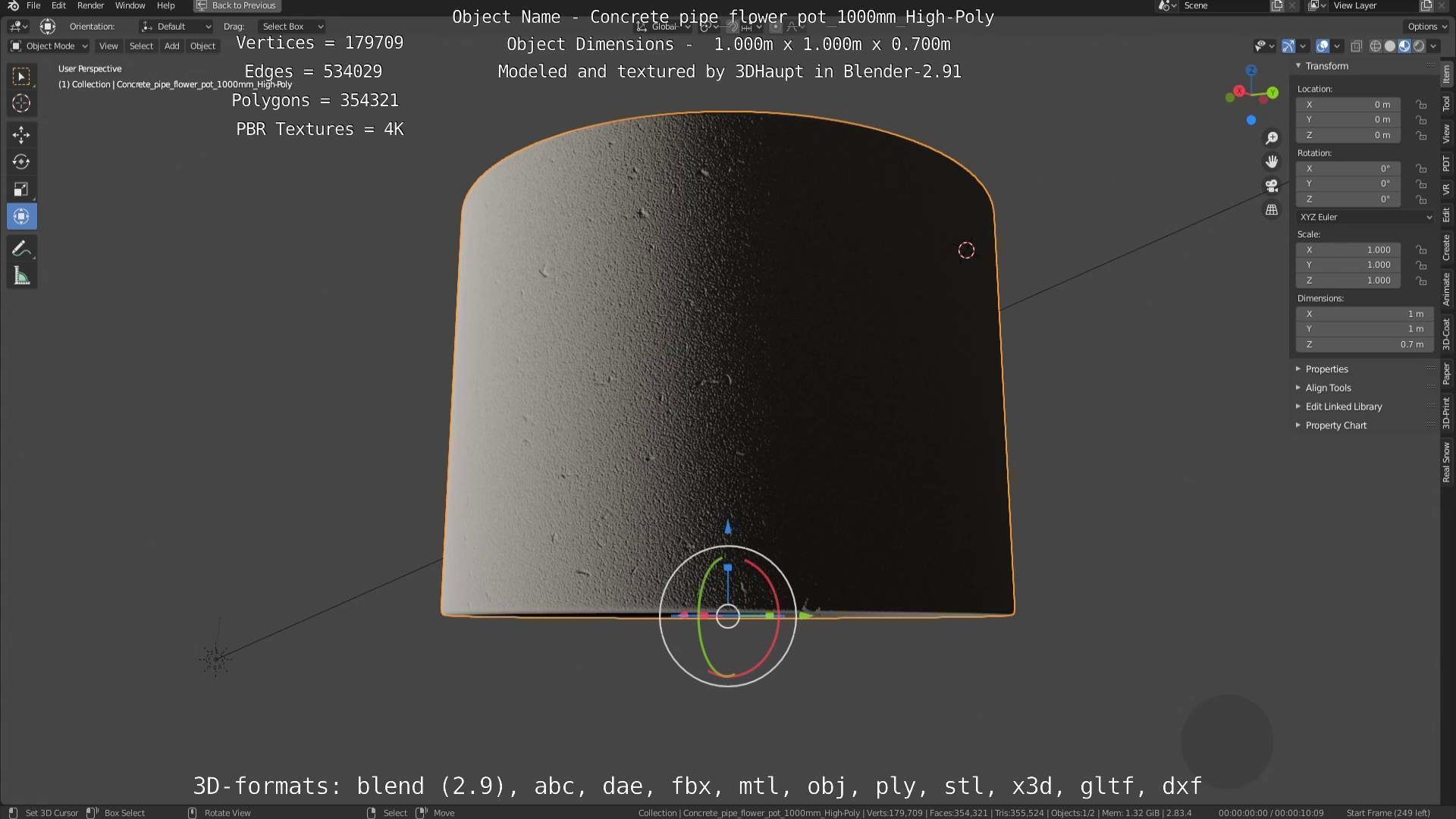 Concrete Pipe Flower Pot 1000mm High-Poly 3D model_47