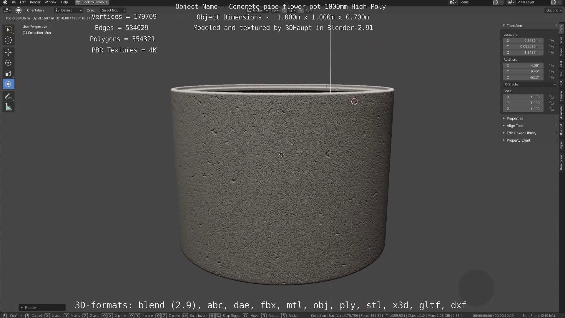 Concrete Pipe Flower Pot 1000mm High-Poly 3D model_82