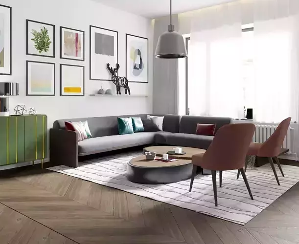 Interior with scandinavian style kitchen  Cinema4D Corona 