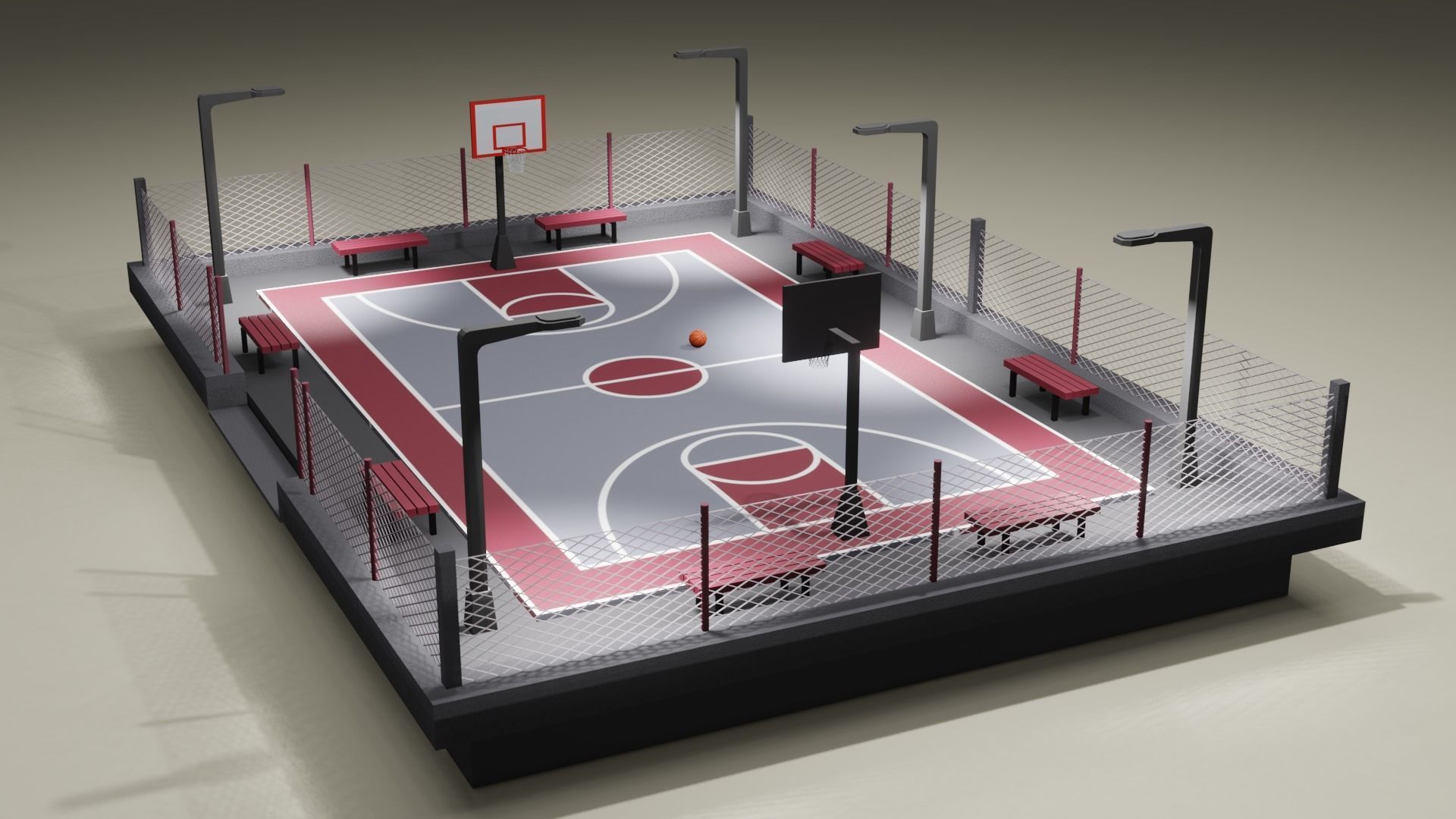 Basketball Court Low-poly 3D model_3