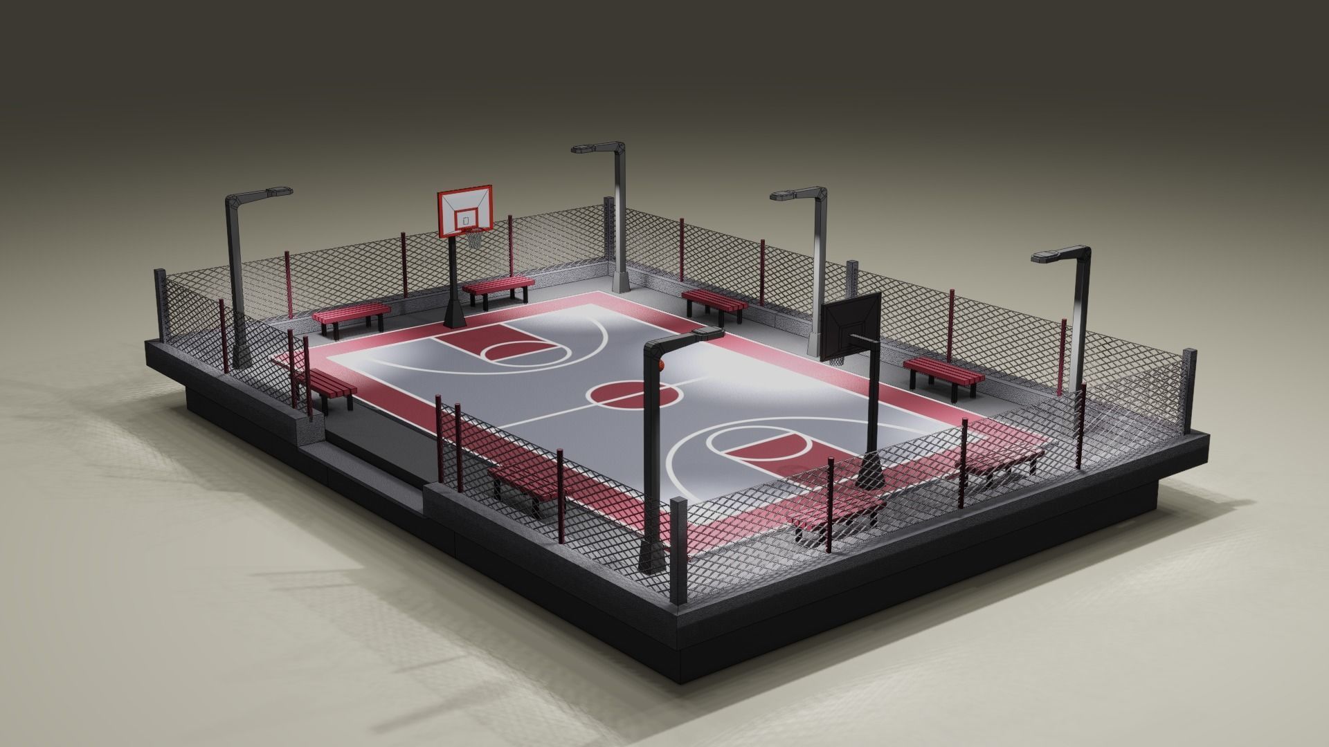 Basketball Court Low-poly 3D model_6